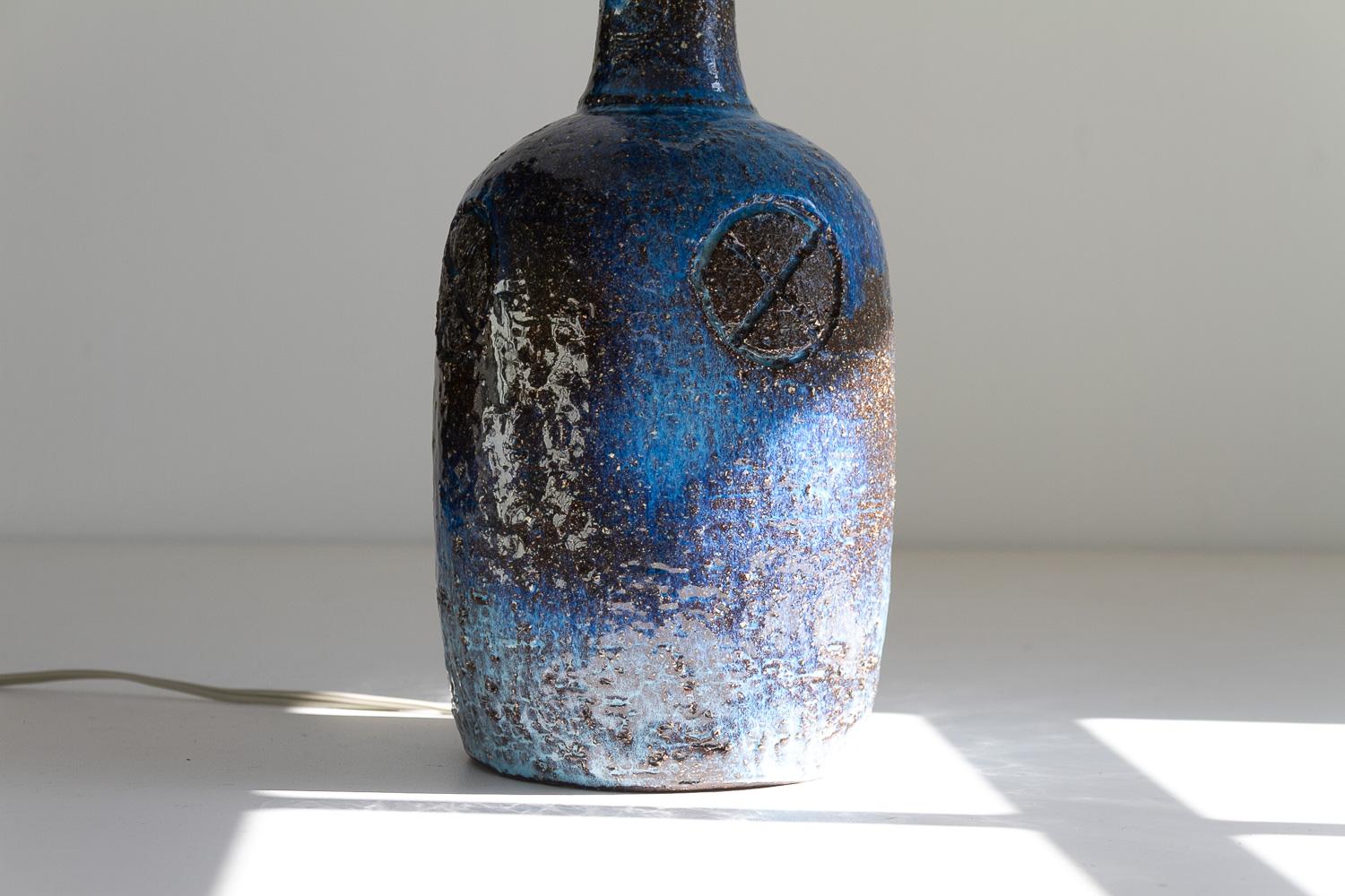 Danish Brutalist Handmade Stoneware Table Lamp by Sejer, 1970s. For Sale 6