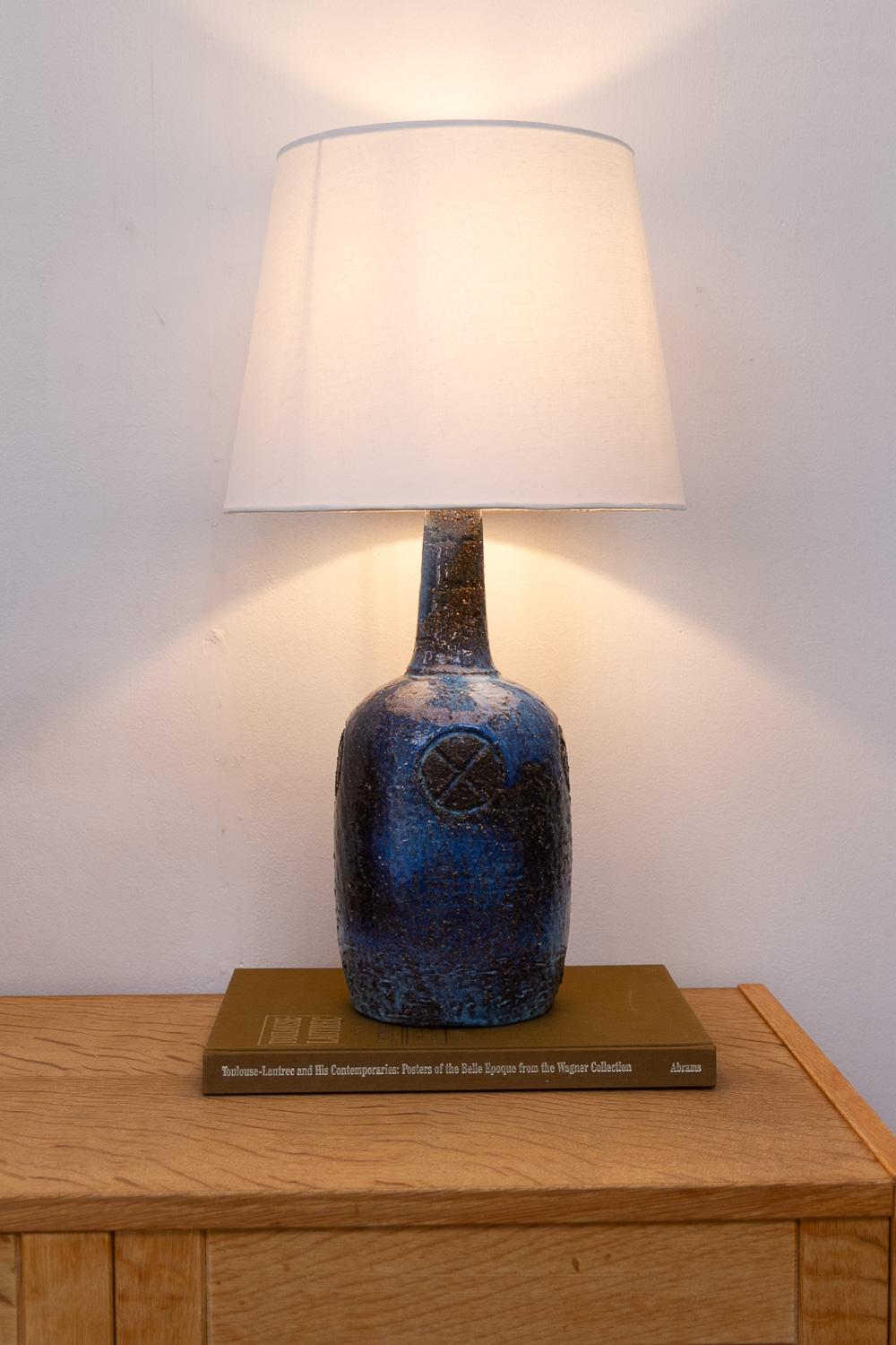 Danish Brutalist Handmade Stoneware Table Lamp by Sejer, 1970s. For Sale 8