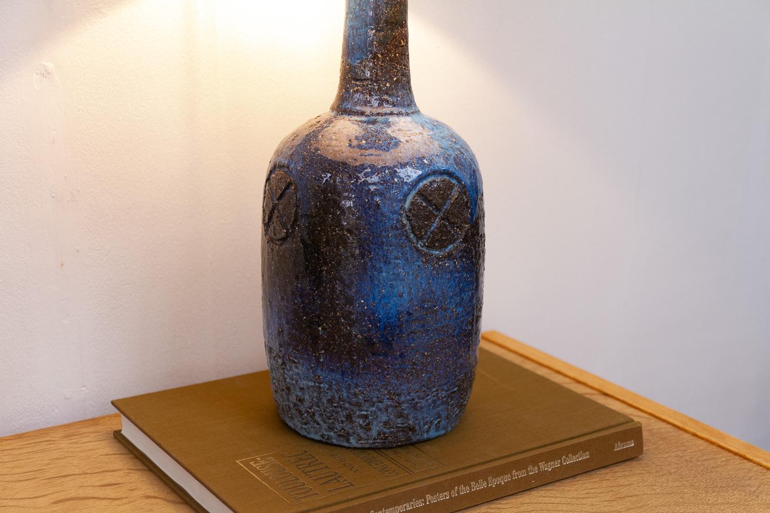 Danish Brutalist Handmade Stoneware Table Lamp by Sejer, 1970s. For Sale 9