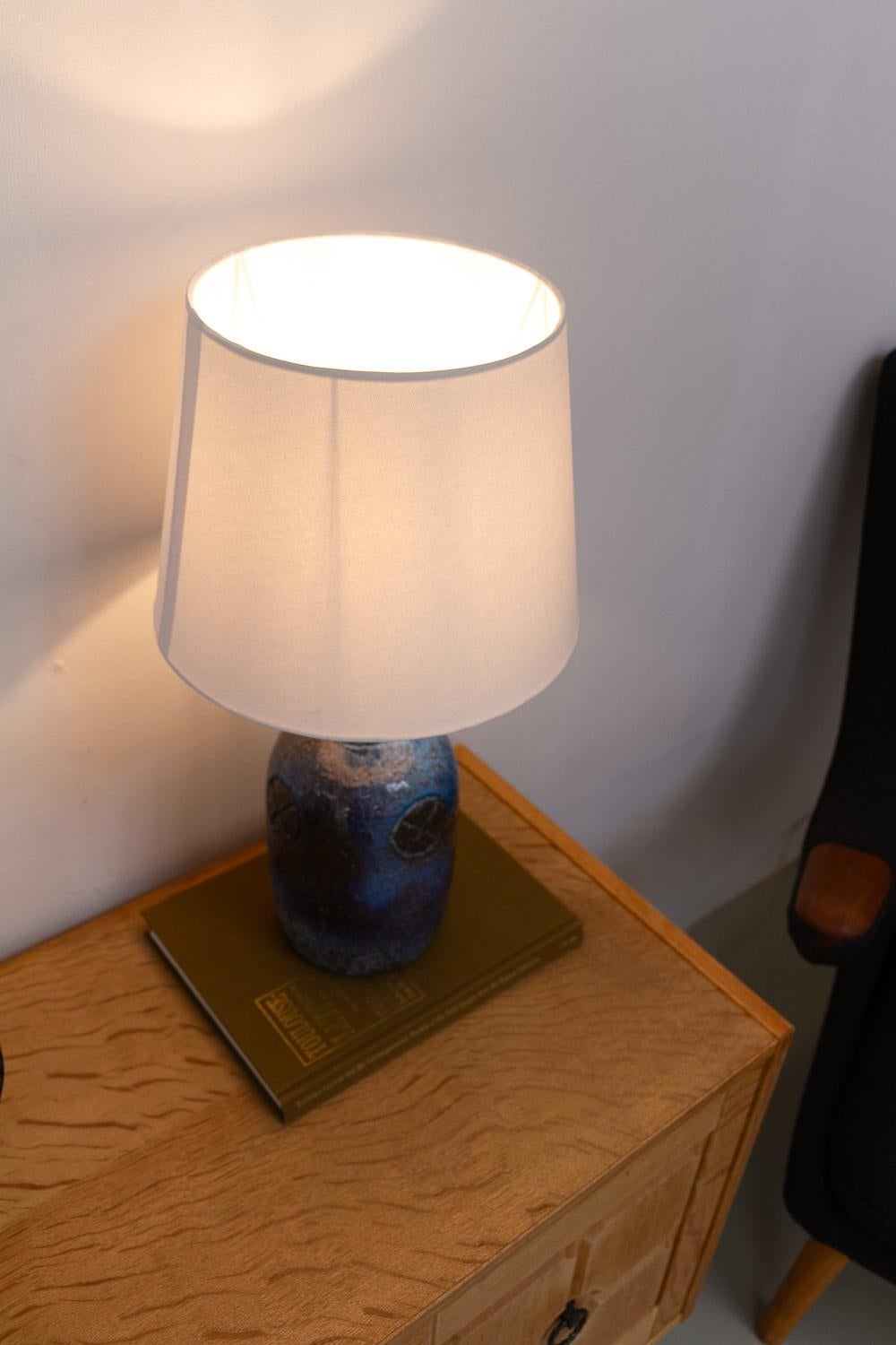 Danish Brutalist Handmade Stoneware Table Lamp by Sejer, 1970s. For Sale 11