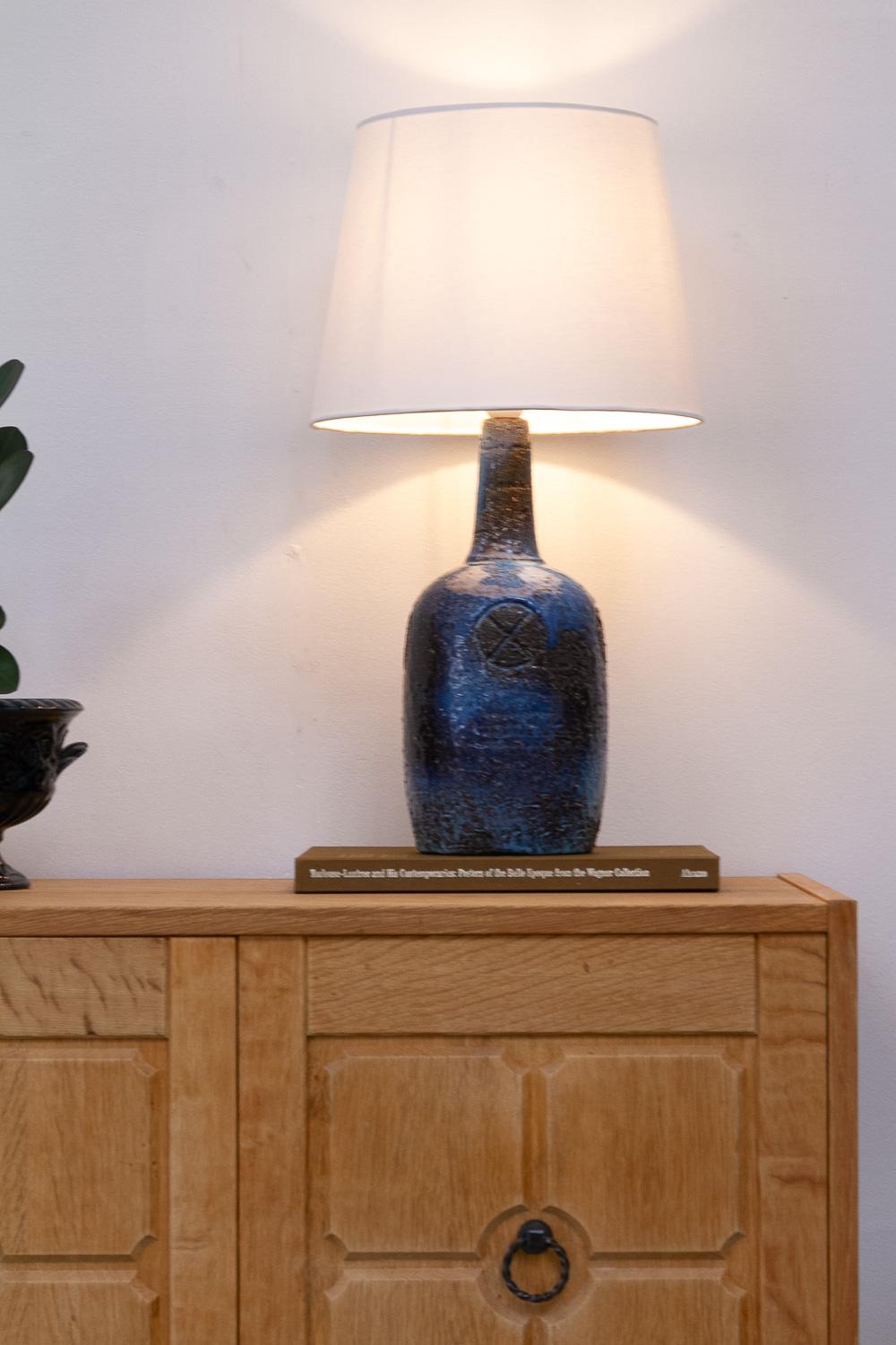 Danish Brutalist Handmade Stoneware Table Lamp by Sejer, 1970s. For Sale 13