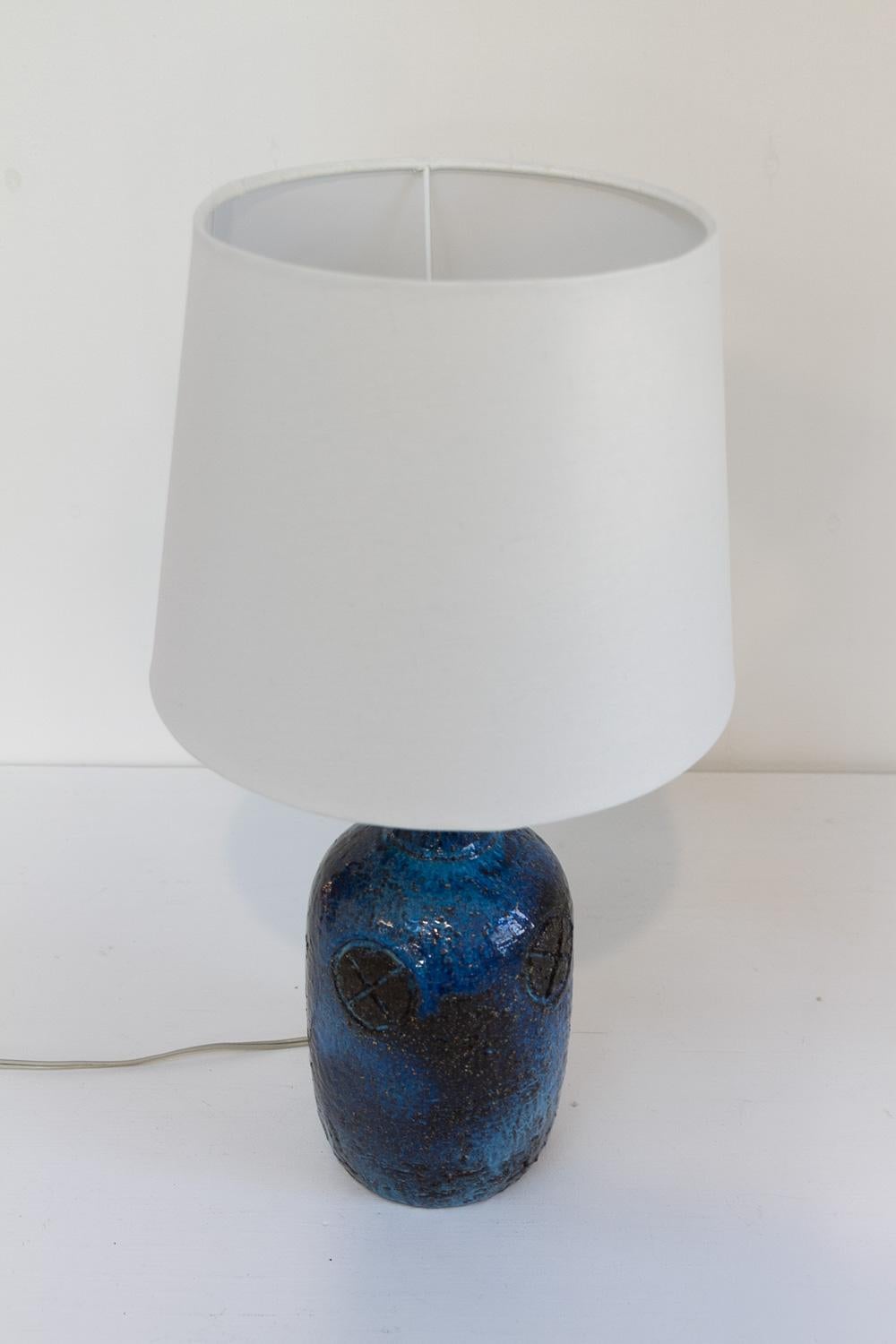 Scandinavian Modern Danish Brutalist Handmade Stoneware Table Lamp by Sejer, 1970s. For Sale