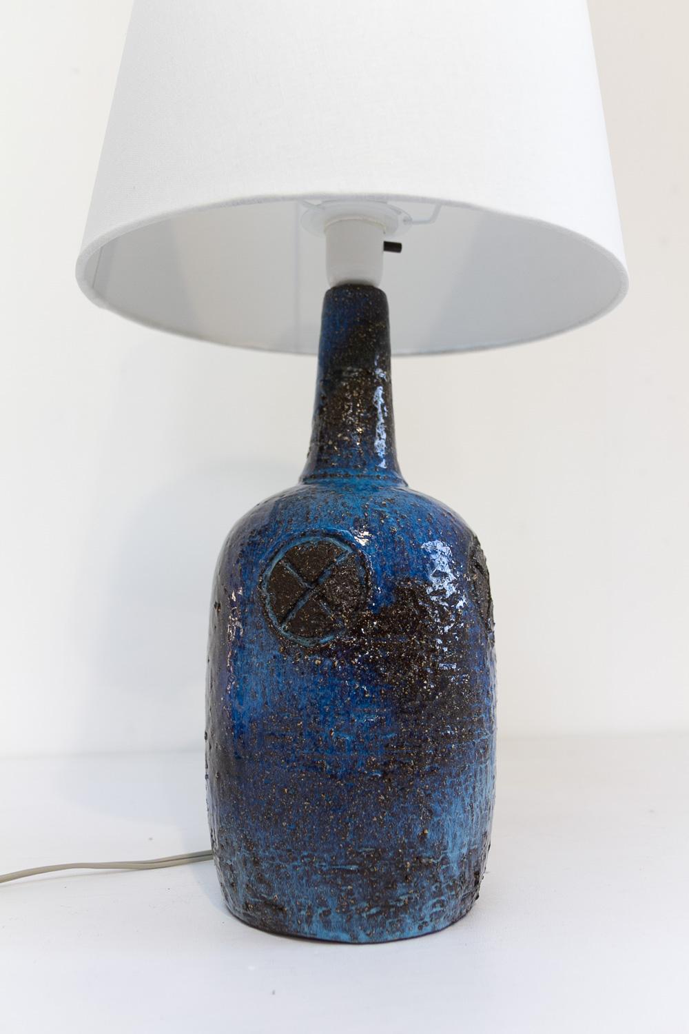 Late 20th Century Danish Brutalist Handmade Stoneware Table Lamp by Sejer, 1970s. For Sale