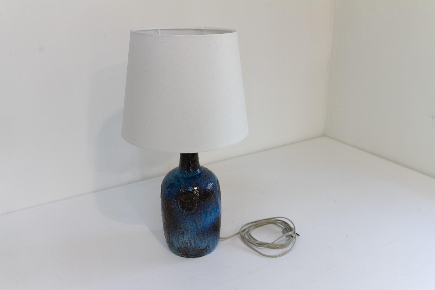 Ceramic Danish Brutalist Handmade Stoneware Table Lamp by Sejer, 1970s. For Sale