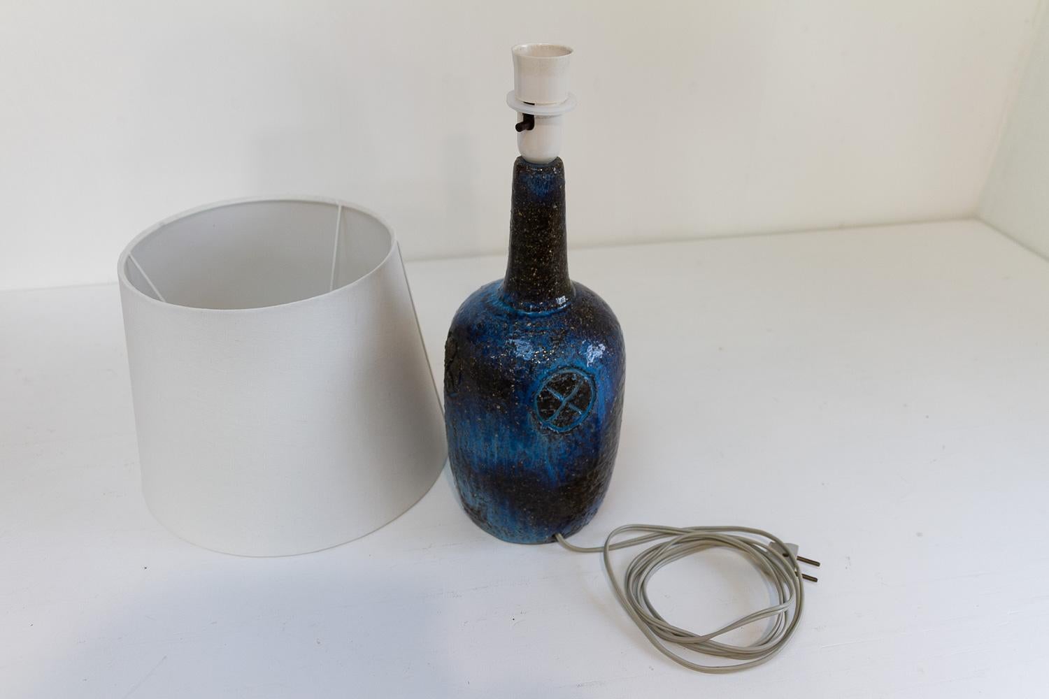 Danish Brutalist Handmade Stoneware Table Lamp by Sejer, 1970s. For Sale 1
