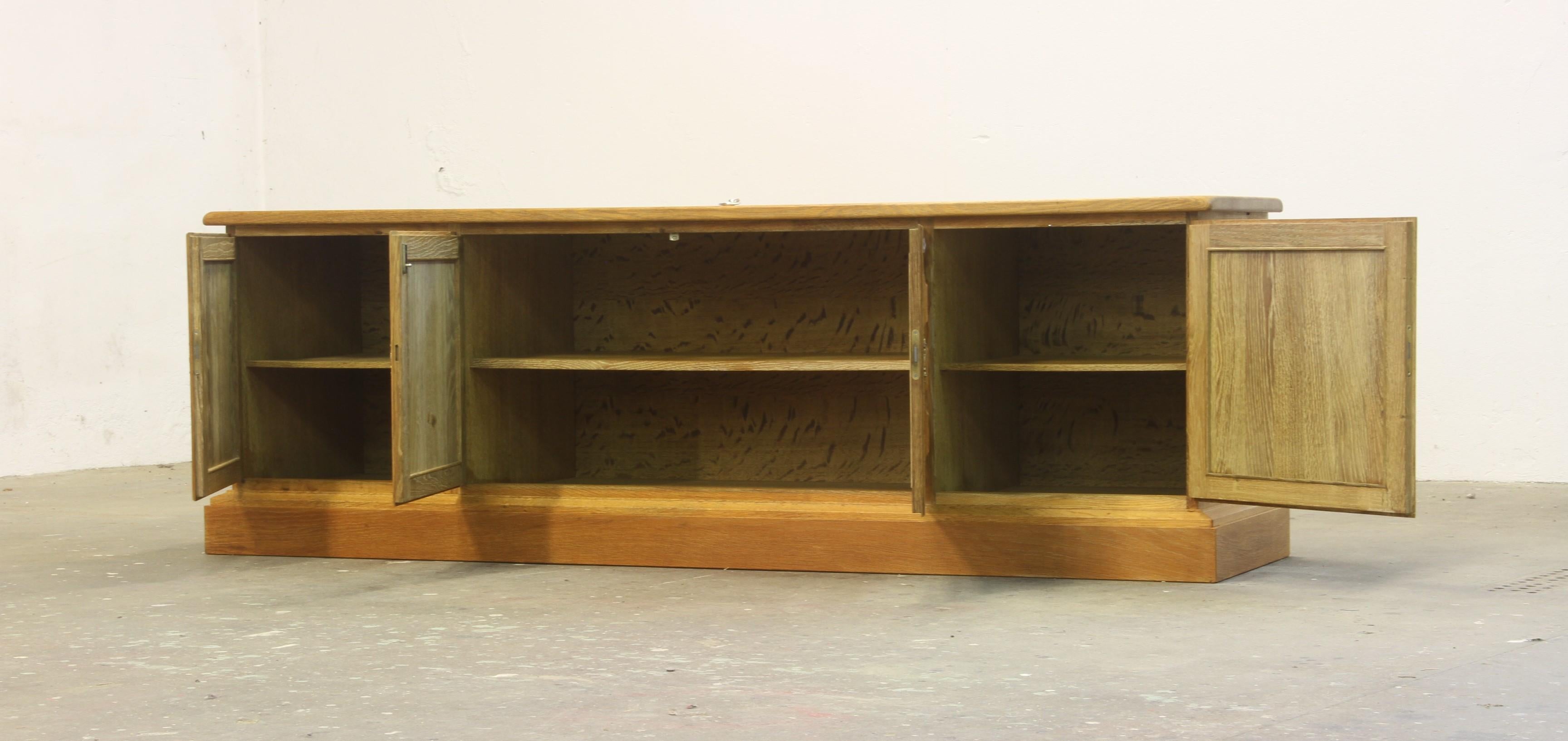 Brass Danish Brutalist Light Oak Low Sideboard 1960/70s For Sale