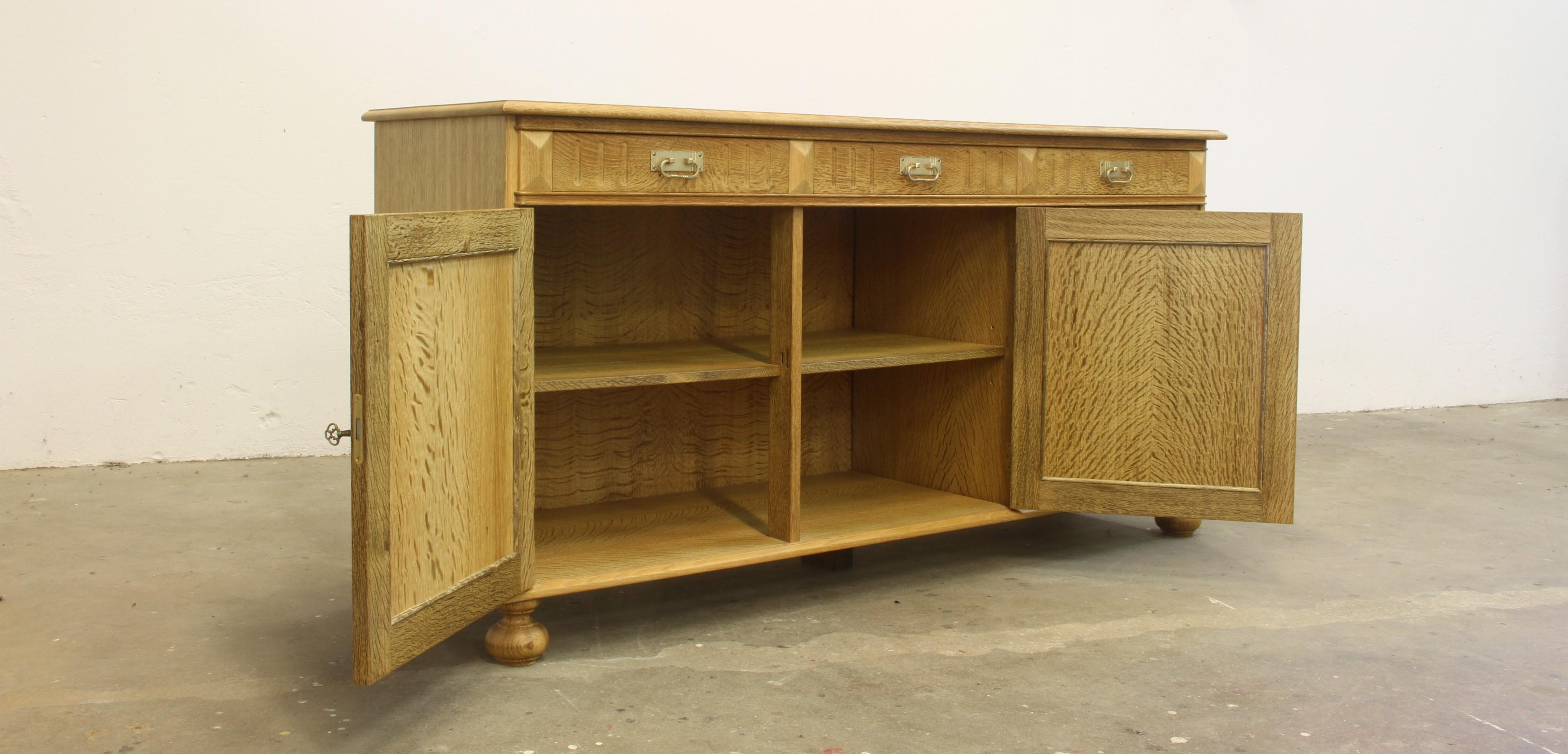 Danish Brutalist Light Oak Low Sideboard style of Henning Kjærnulf, 1970s For Sale 7