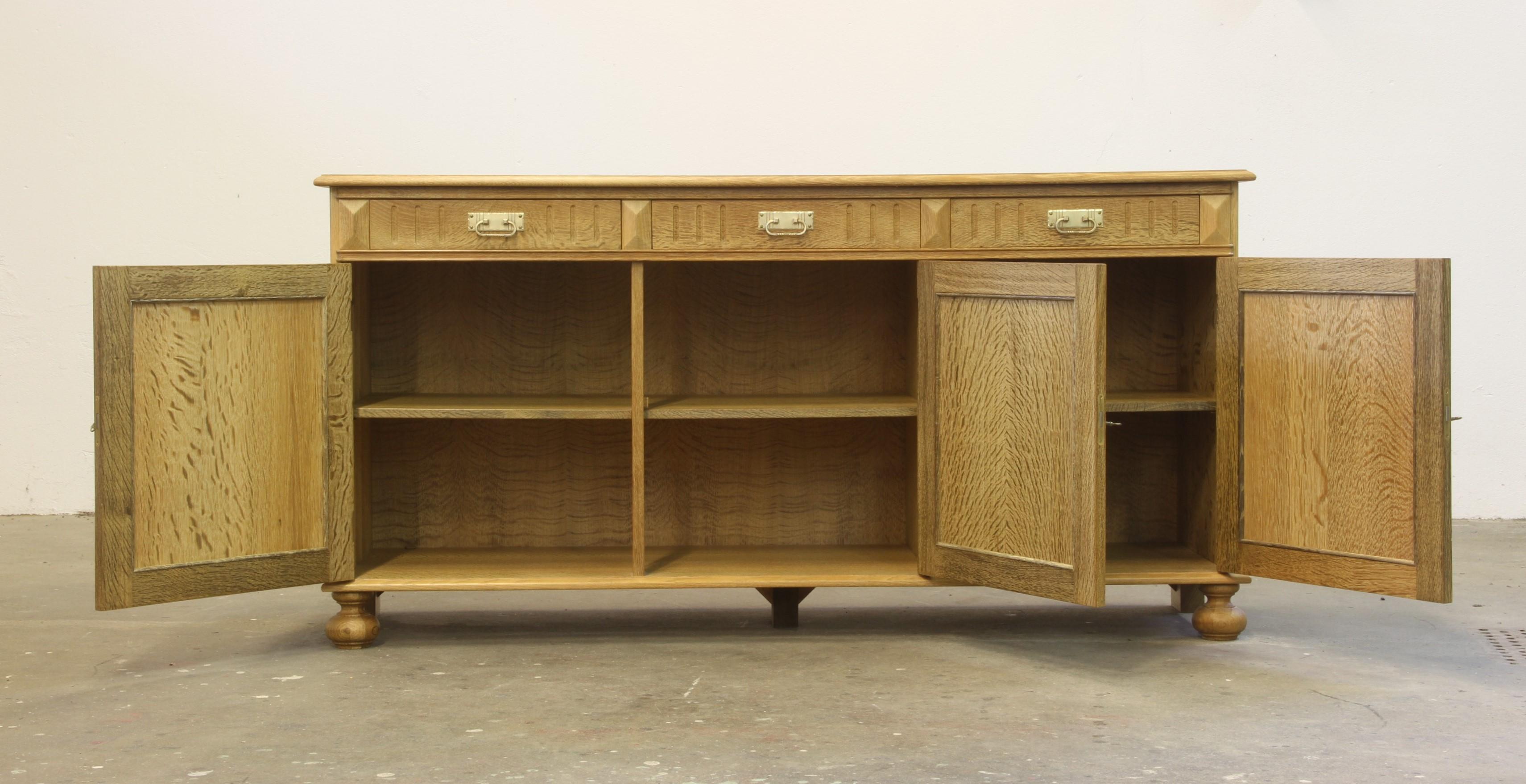 Danish Brutalist Light Oak Low Sideboard style of Henning Kjærnulf, 1970s For Sale 13