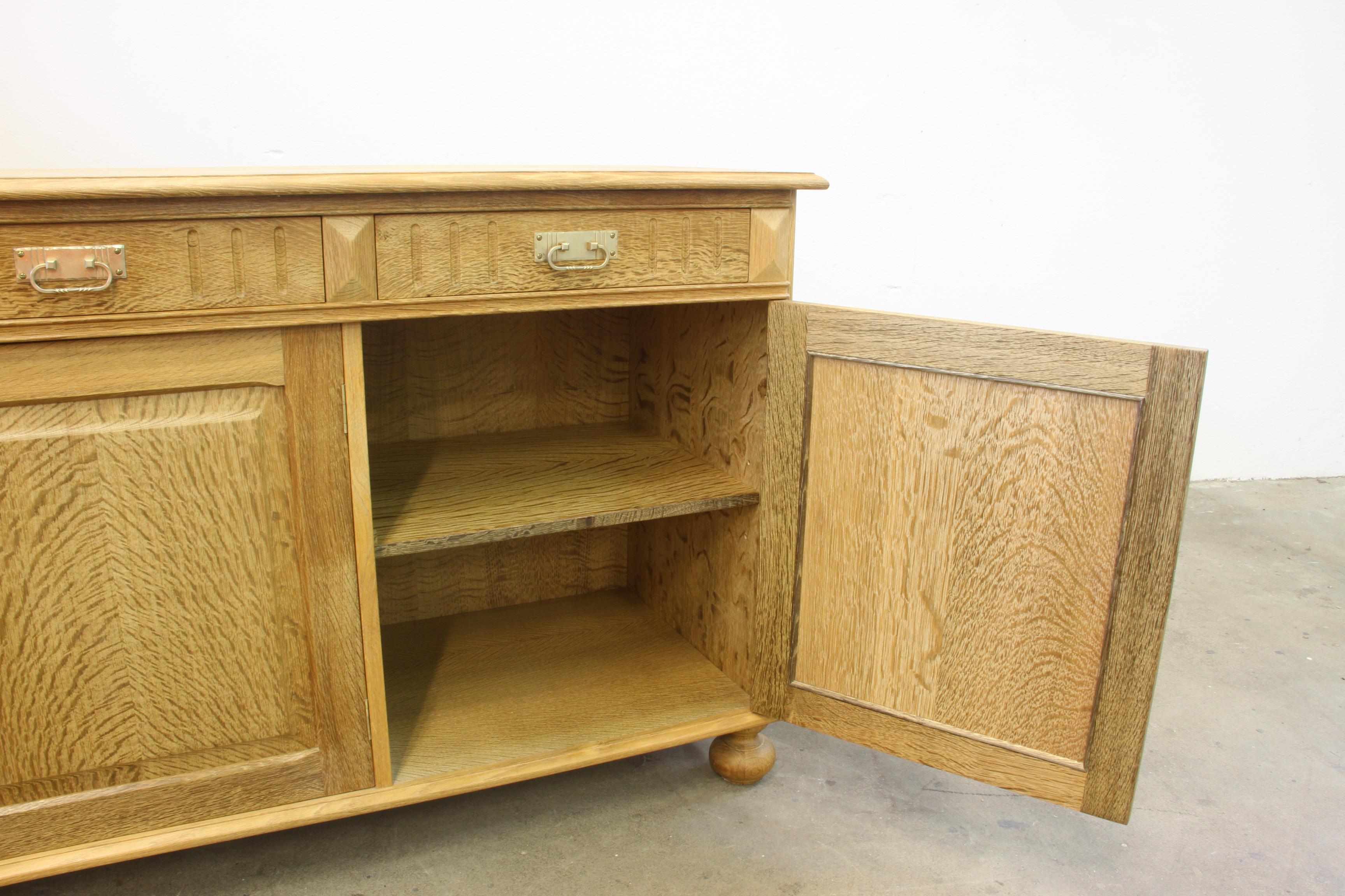 Danish Brutalist Light Oak Low Sideboard style of Henning Kjærnulf, 1970s For Sale 14
