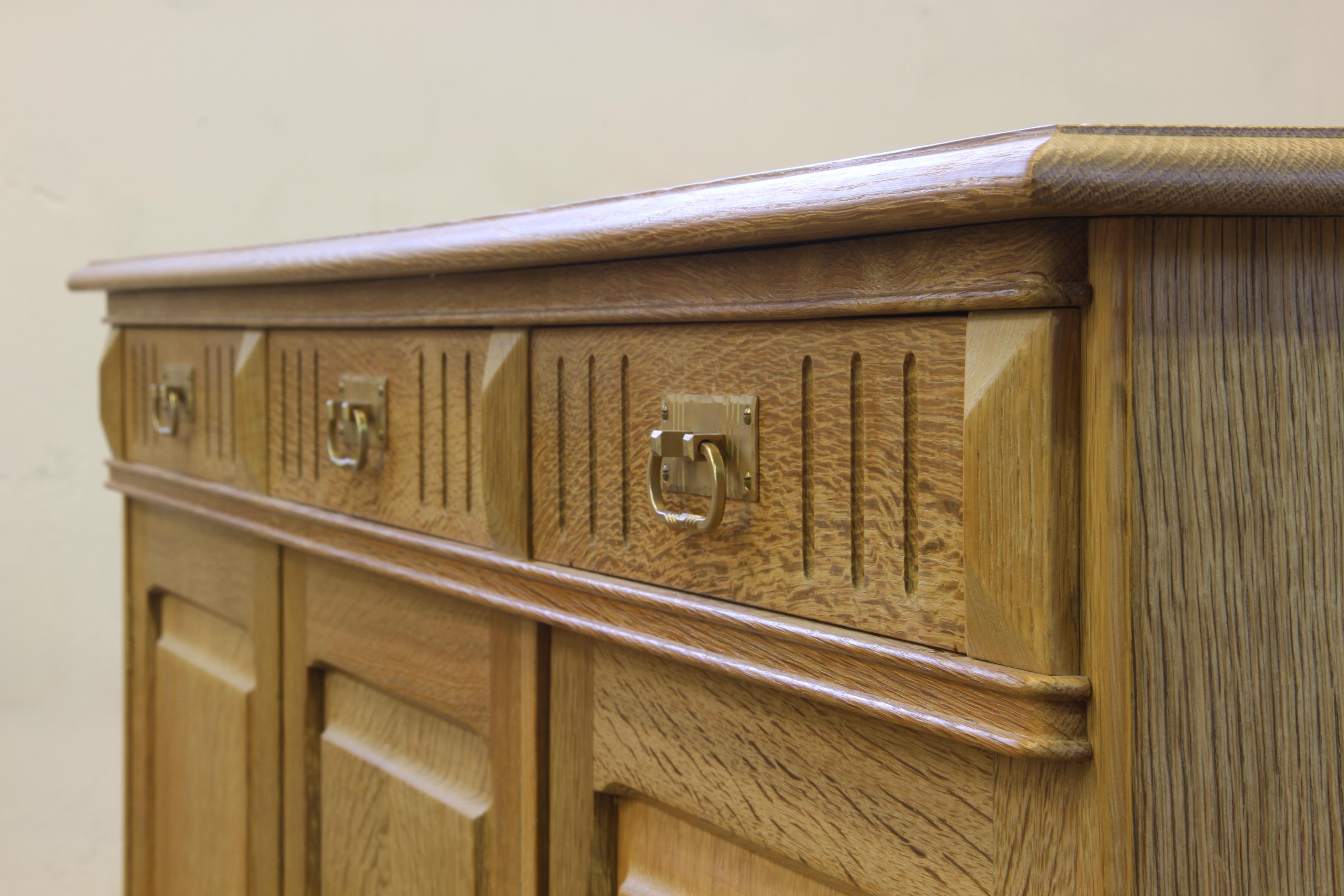 Late 20th Century Danish Brutalist Light Oak Low Sideboard style of Henning Kjærnulf, 1970s For Sale