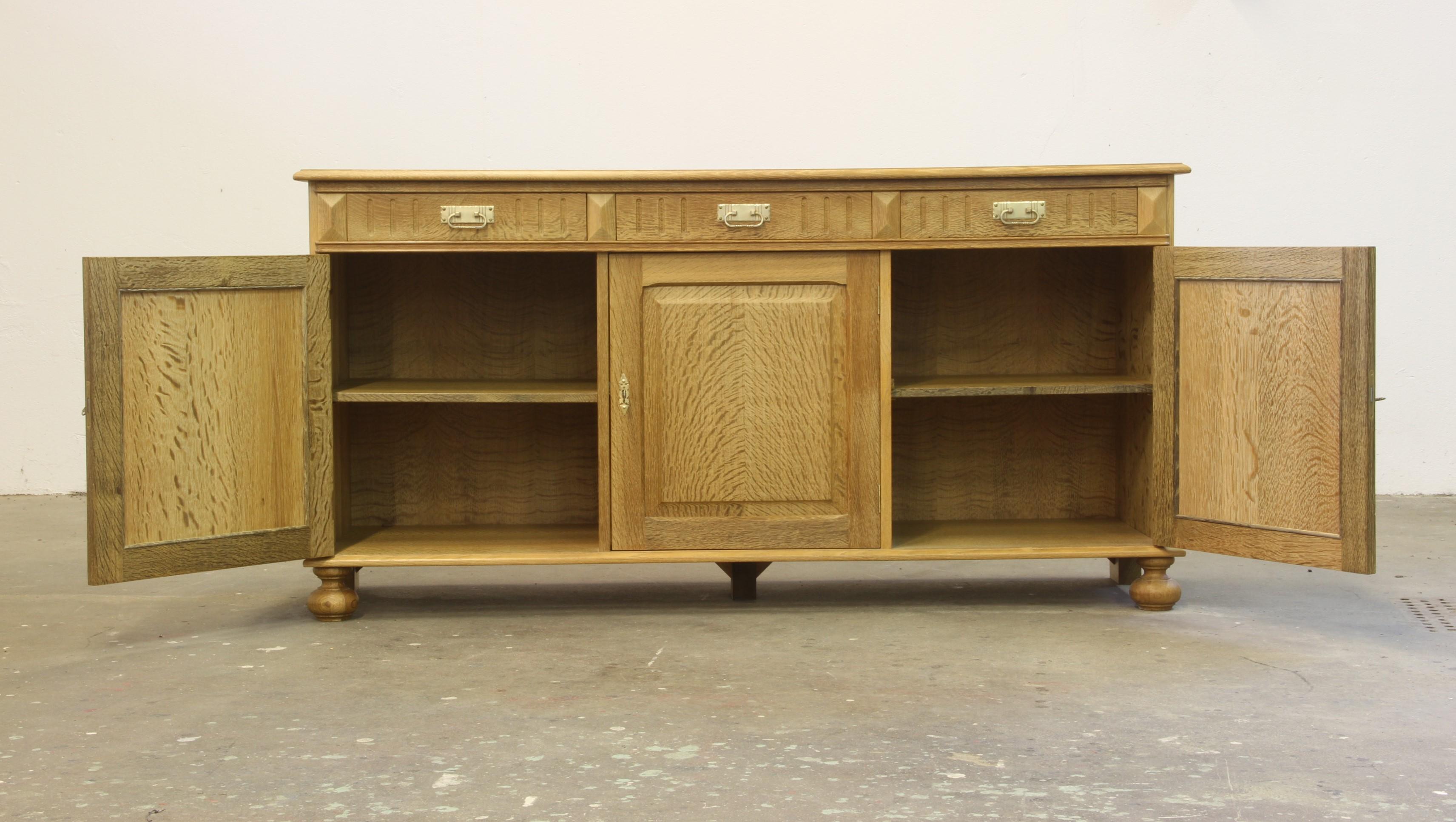 Danish Brutalist Light Oak Low Sideboard style of Henning Kjærnulf, 1970s For Sale 2