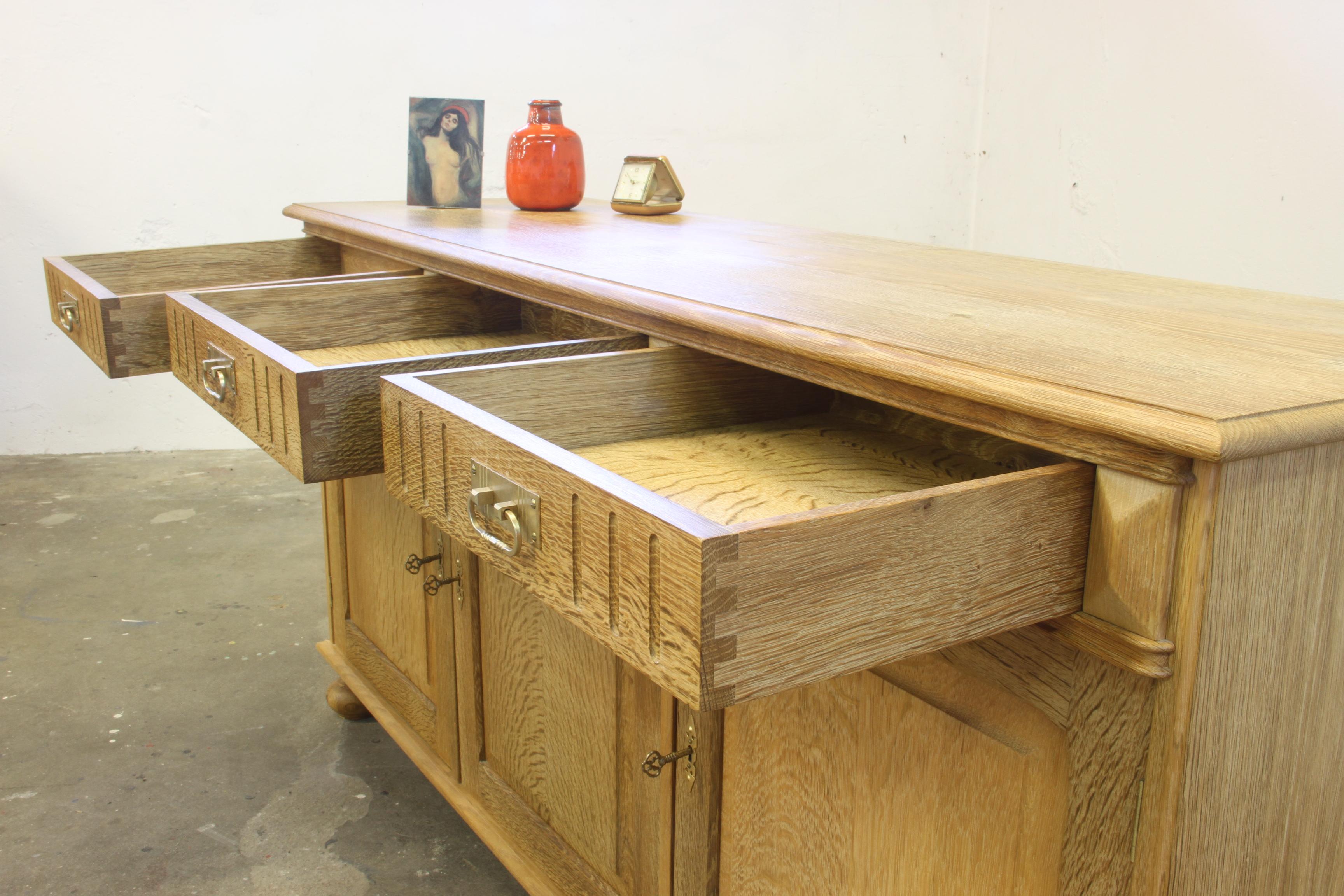 Danish Brutalist Light Oak Low Sideboard style of Henning Kjærnulf, 1970s For Sale 5