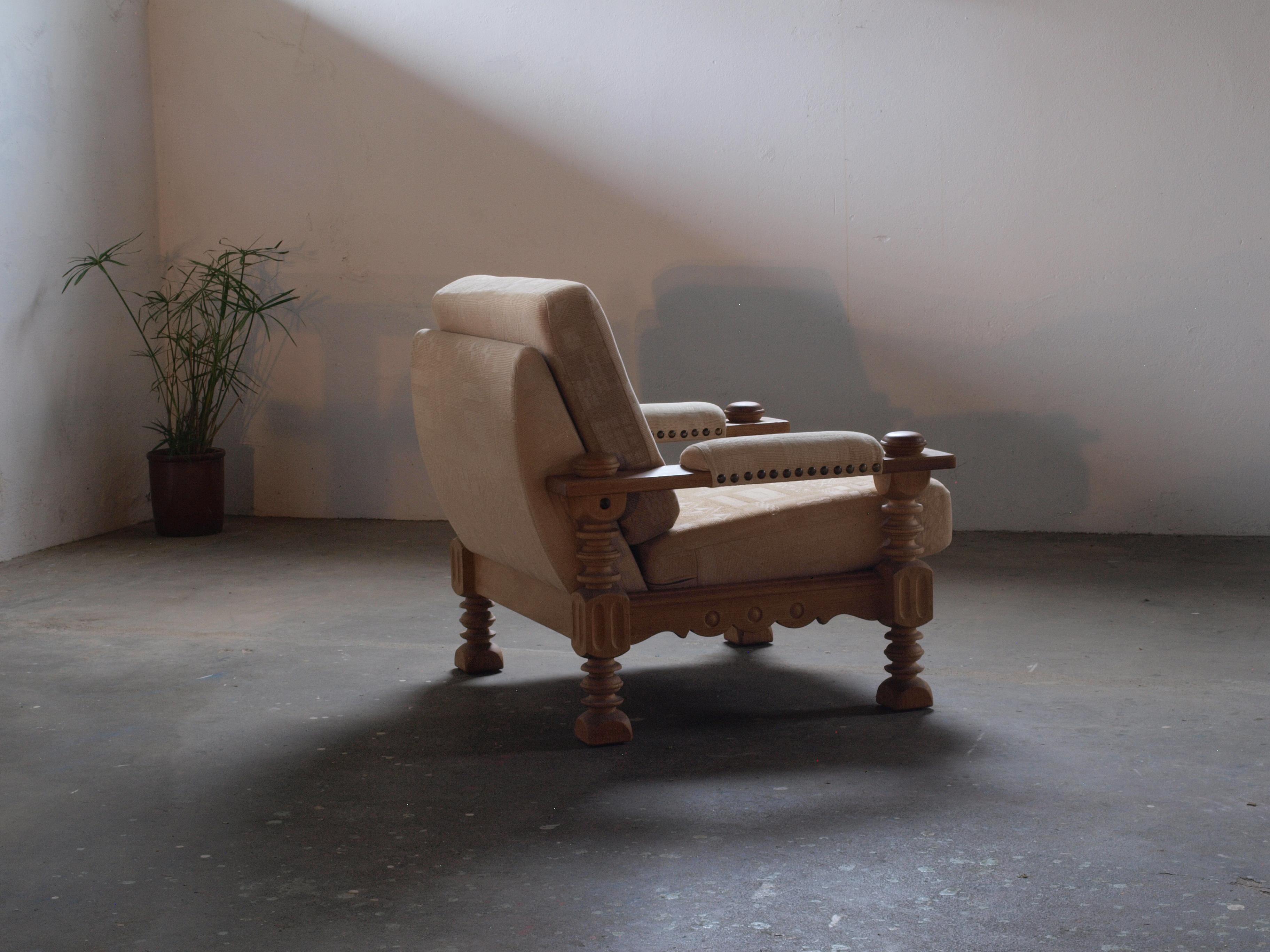 Danish Brutalist Lounge Chair in Oak, Henning Kjærnulf, Denmark 1960s For Sale 4