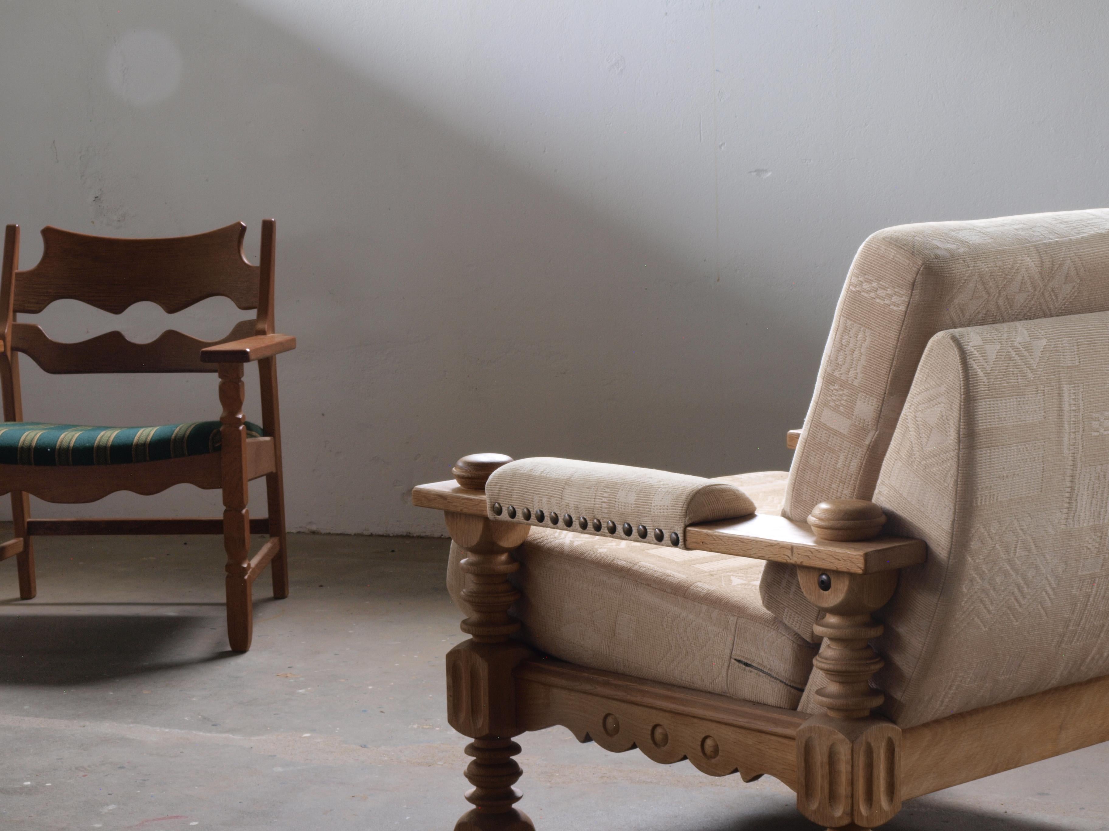 Fabric Danish Brutalist Lounge Chair in Oak, Henning Kjærnulf, Denmark 1960s For Sale