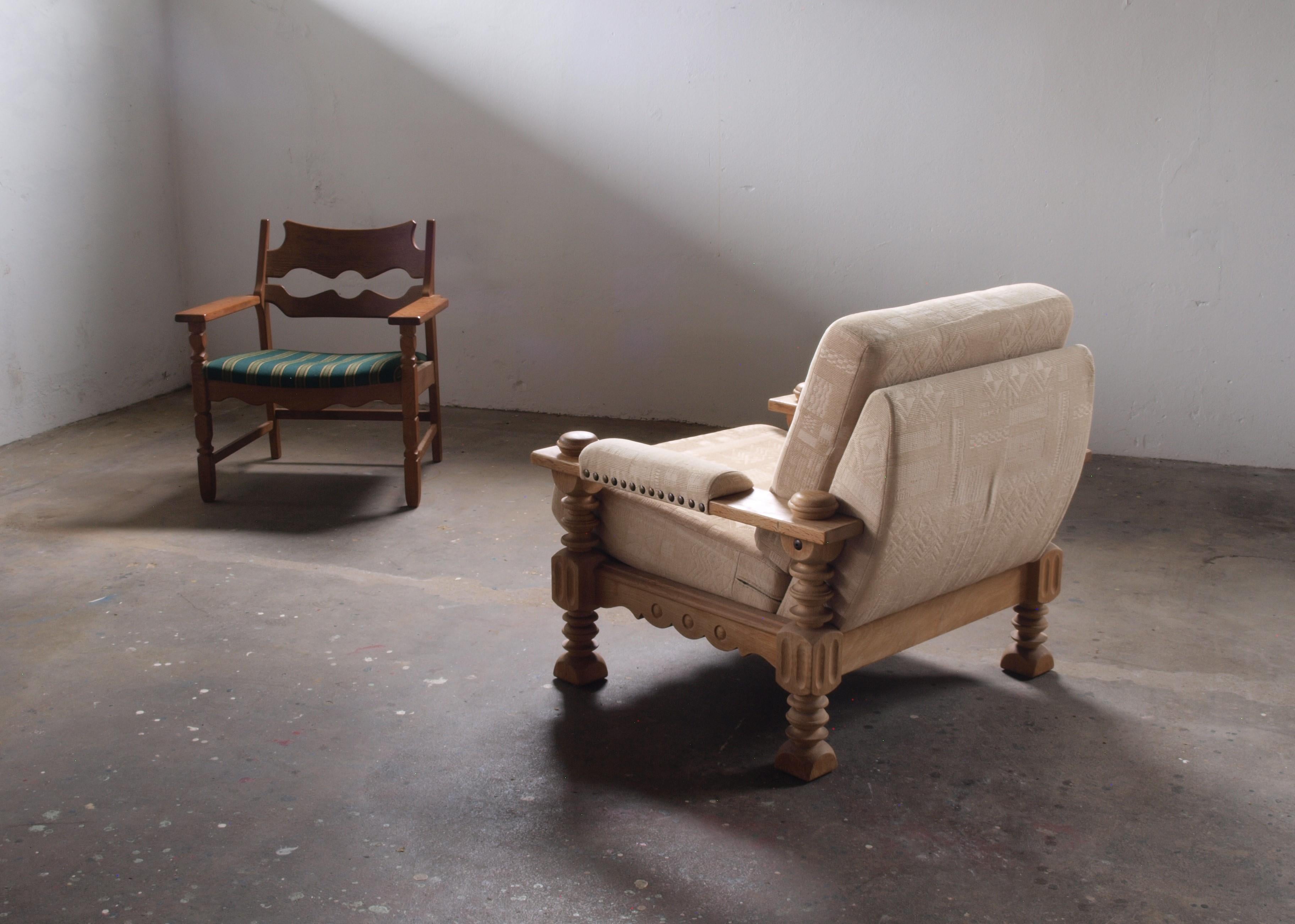 Danish Brutalist Lounge Chair in Oak, Henning Kjærnulf, Denmark 1960s For Sale 1
