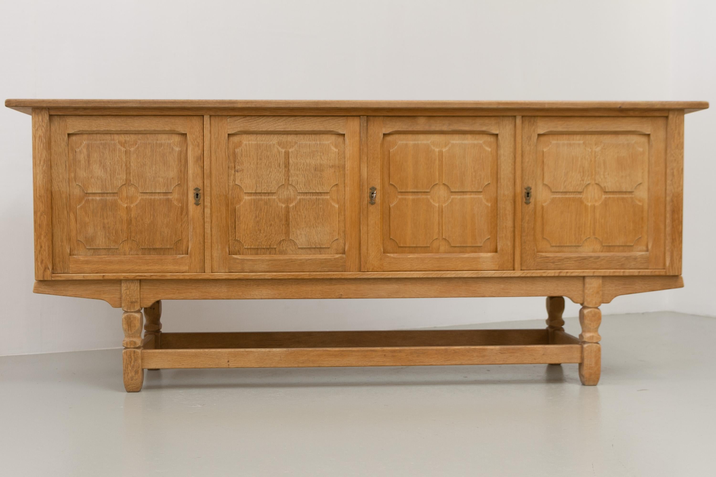 Danish Brutalist Low Oak Sideboard attributed to Henning Kjærnulf, 1960s. For Sale 6