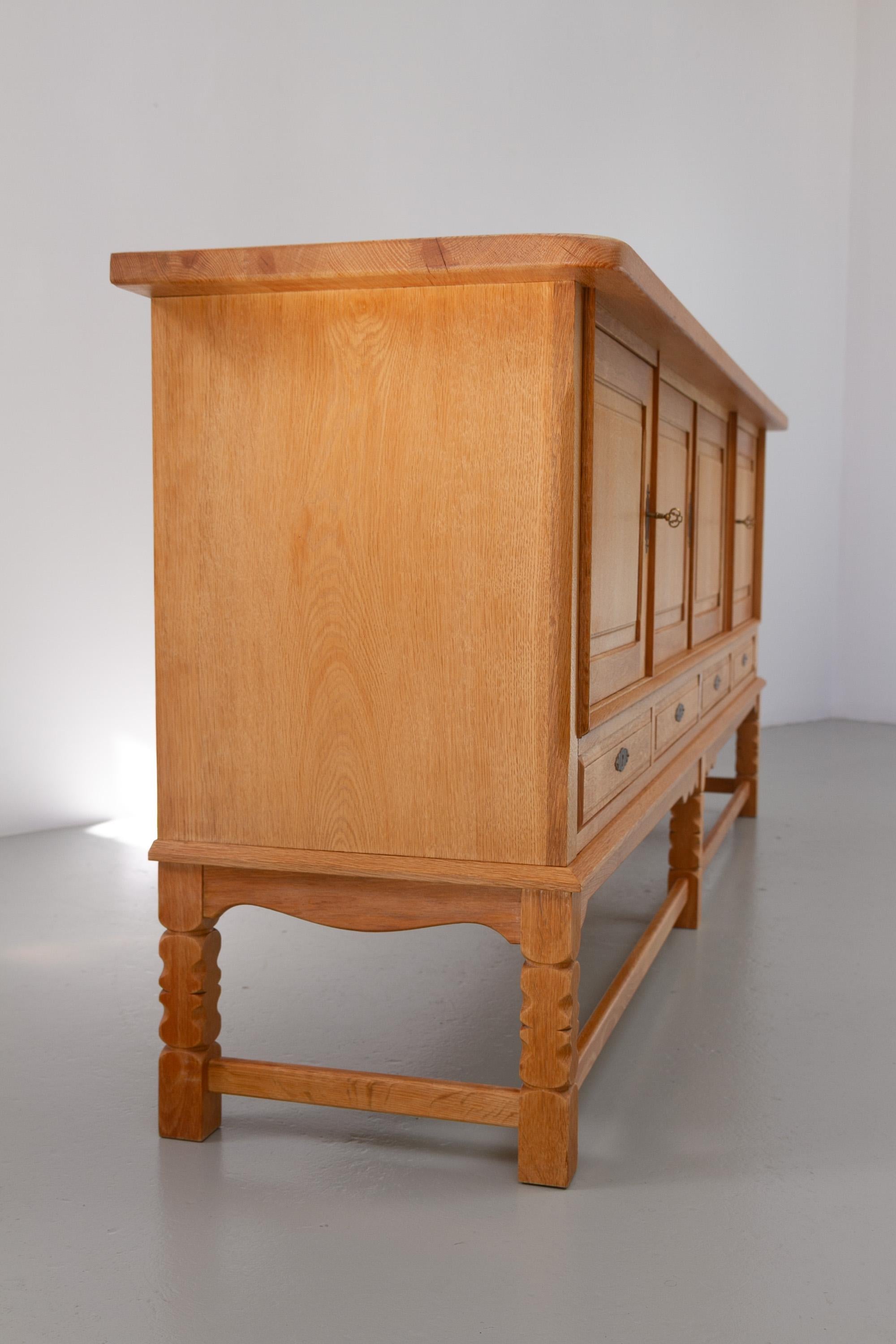 Danish Brutalist Low Oak Sideboard attributed to Henning Kjærnulf, 1960s. For Sale 6