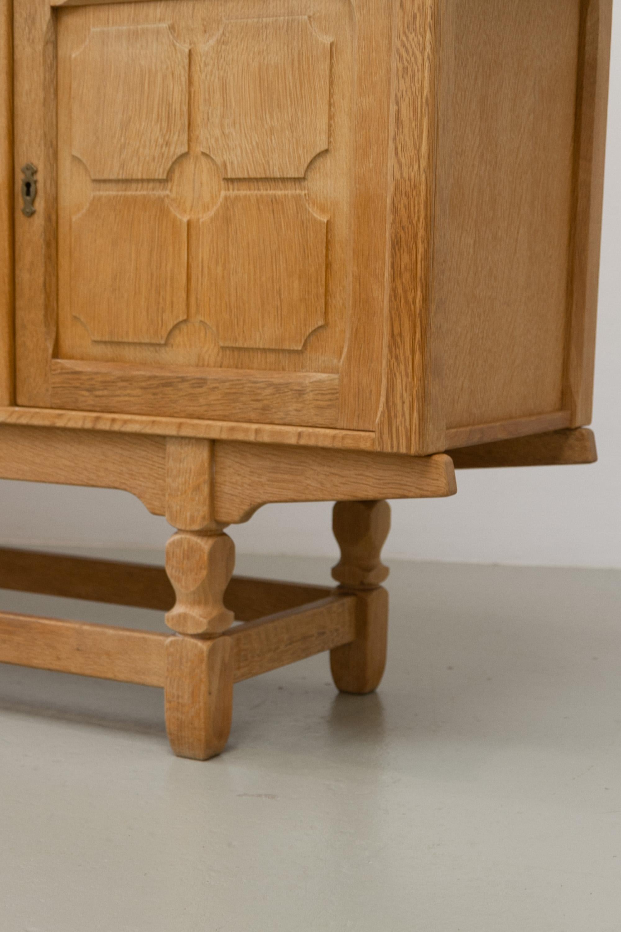 Danish Brutalist Low Oak Sideboard attributed to Henning Kjærnulf, 1960s. For Sale 8