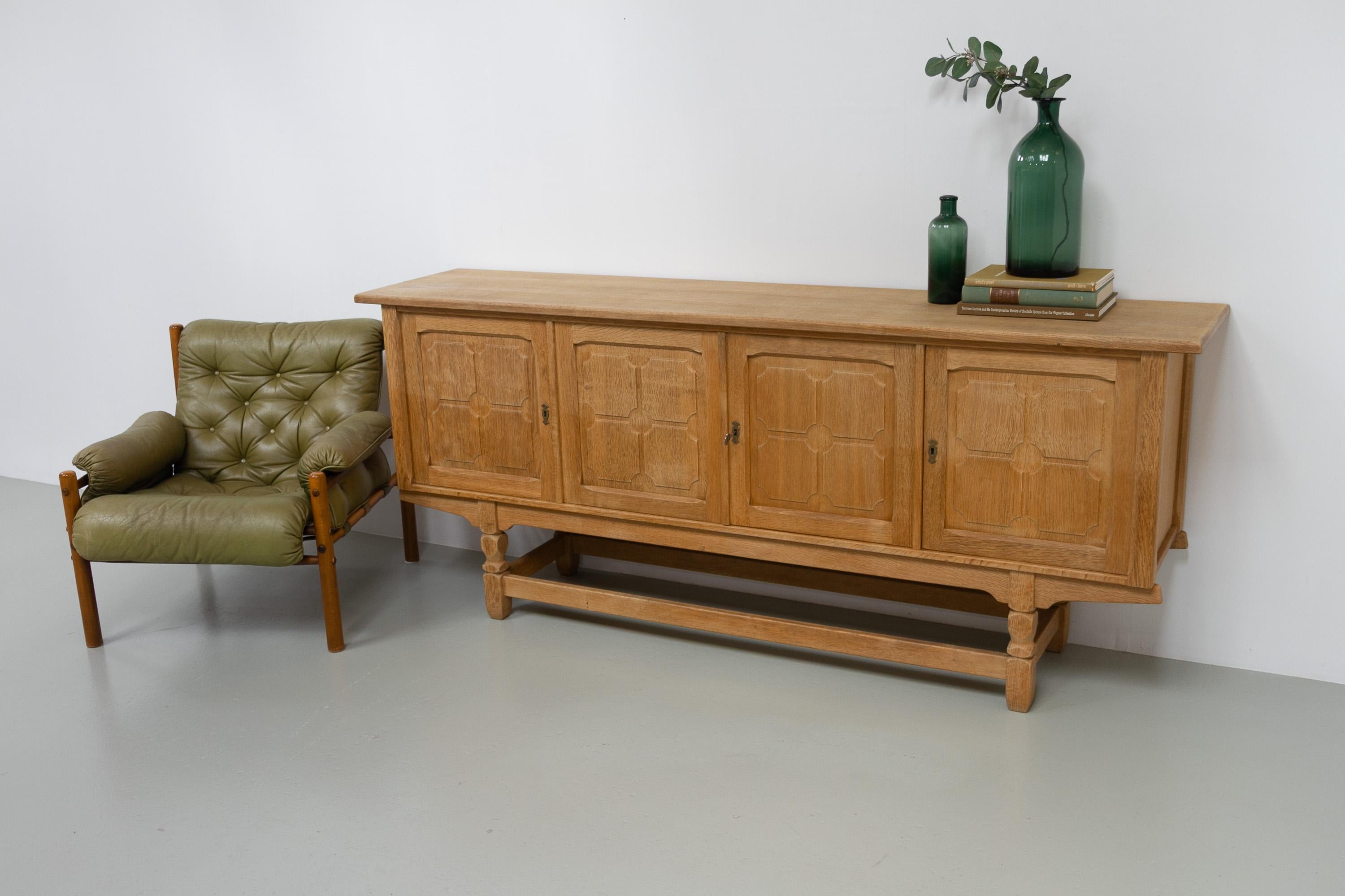 Danish Brutalist Low Oak Sideboard attributed to Henning Kjærnulf, 1960s. For Sale 13