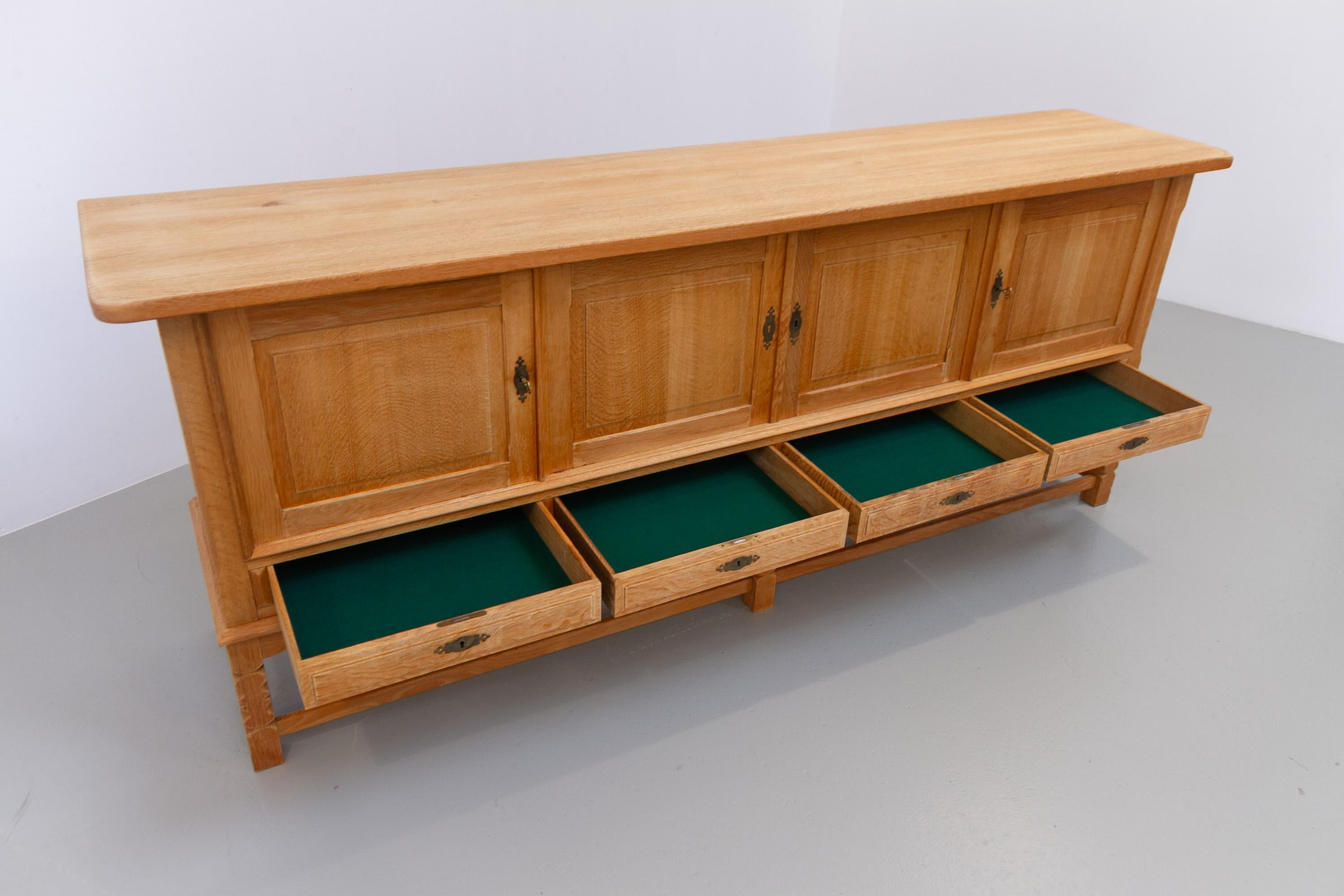 Danish Brutalist Low Oak Sideboard attributed to Henning Kjærnulf, 1960s. For Sale 14