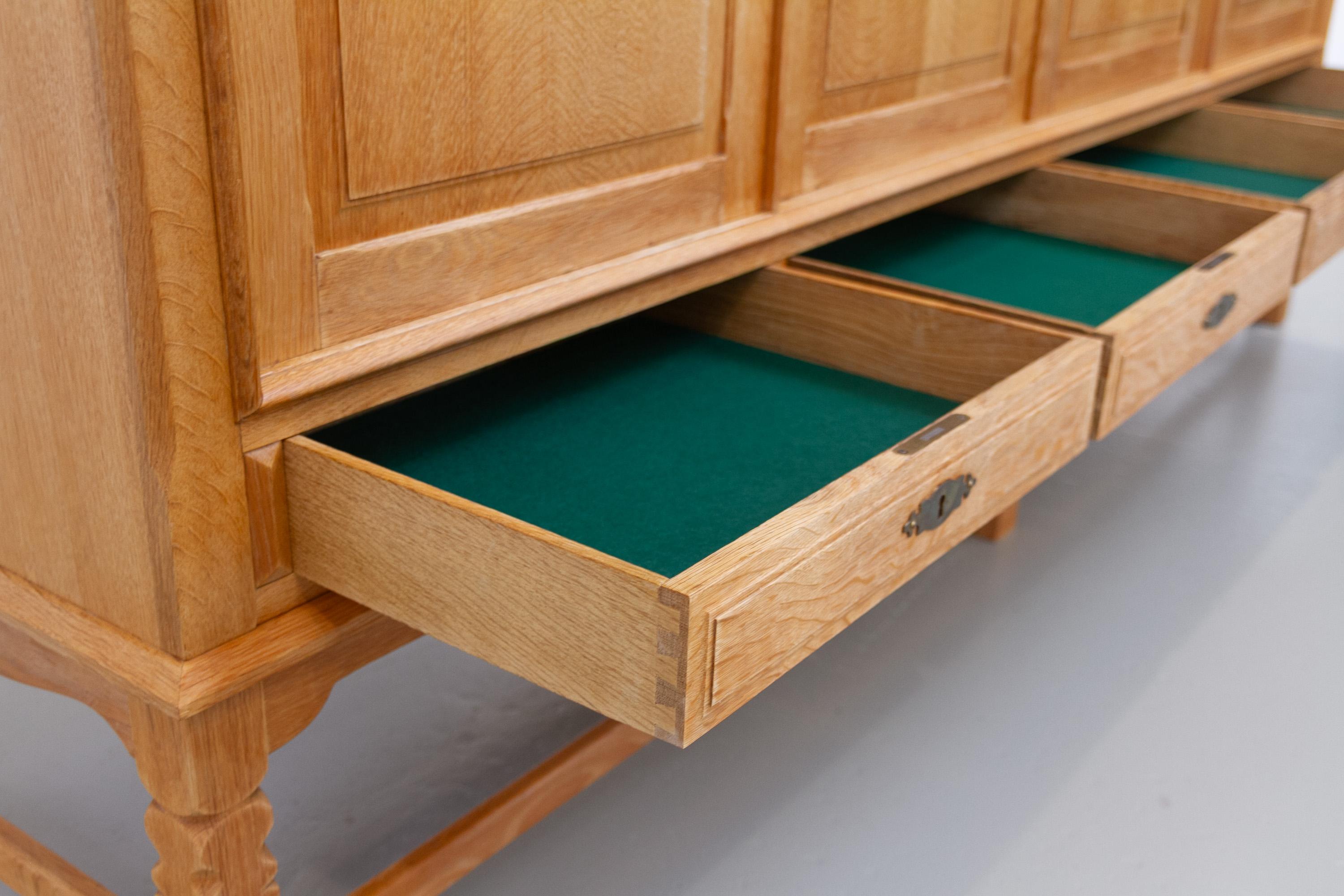 Danish Brutalist Low Oak Sideboard attributed to Henning Kjærnulf, 1960s. For Sale 15