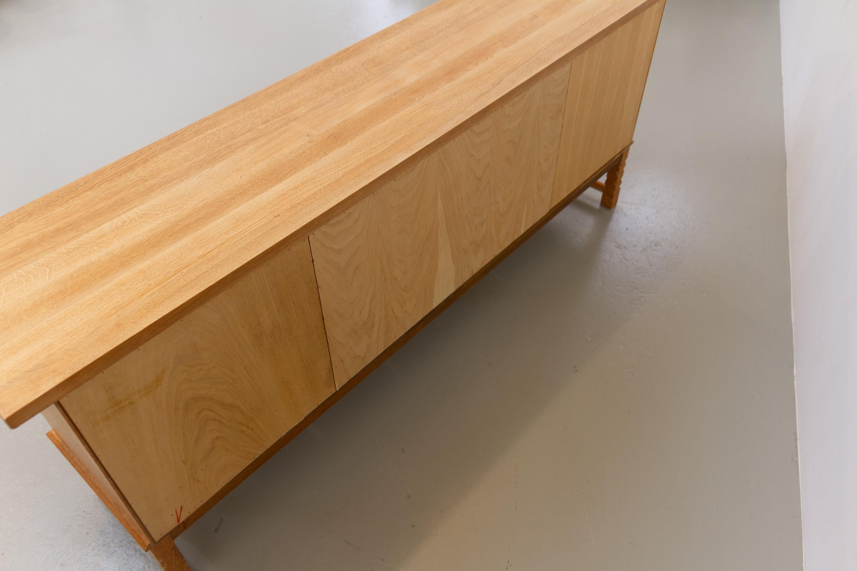 Danish Brutalist Low Oak Sideboard attributed to Henning Kjærnulf, 1960s. For Sale 16