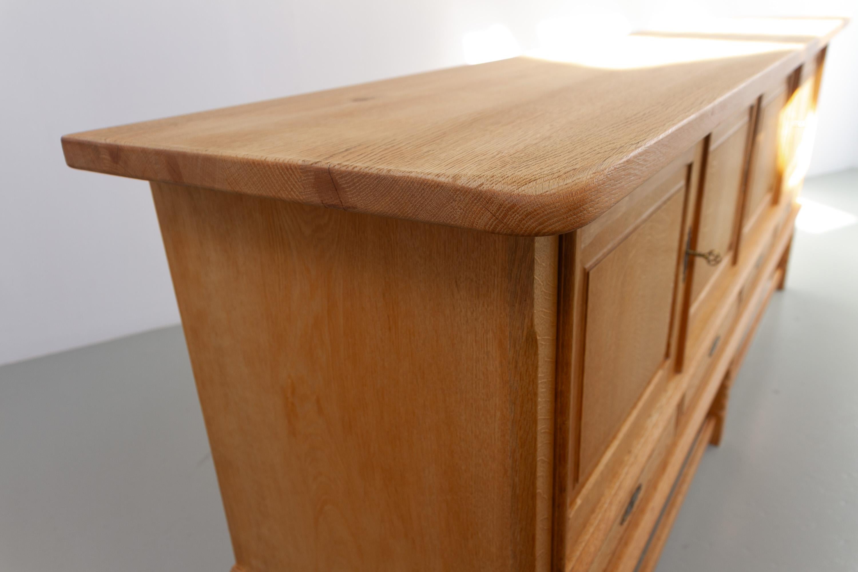Danish Brutalist Low Oak Sideboard attributed to Henning Kjærnulf, 1960s. For Sale 1