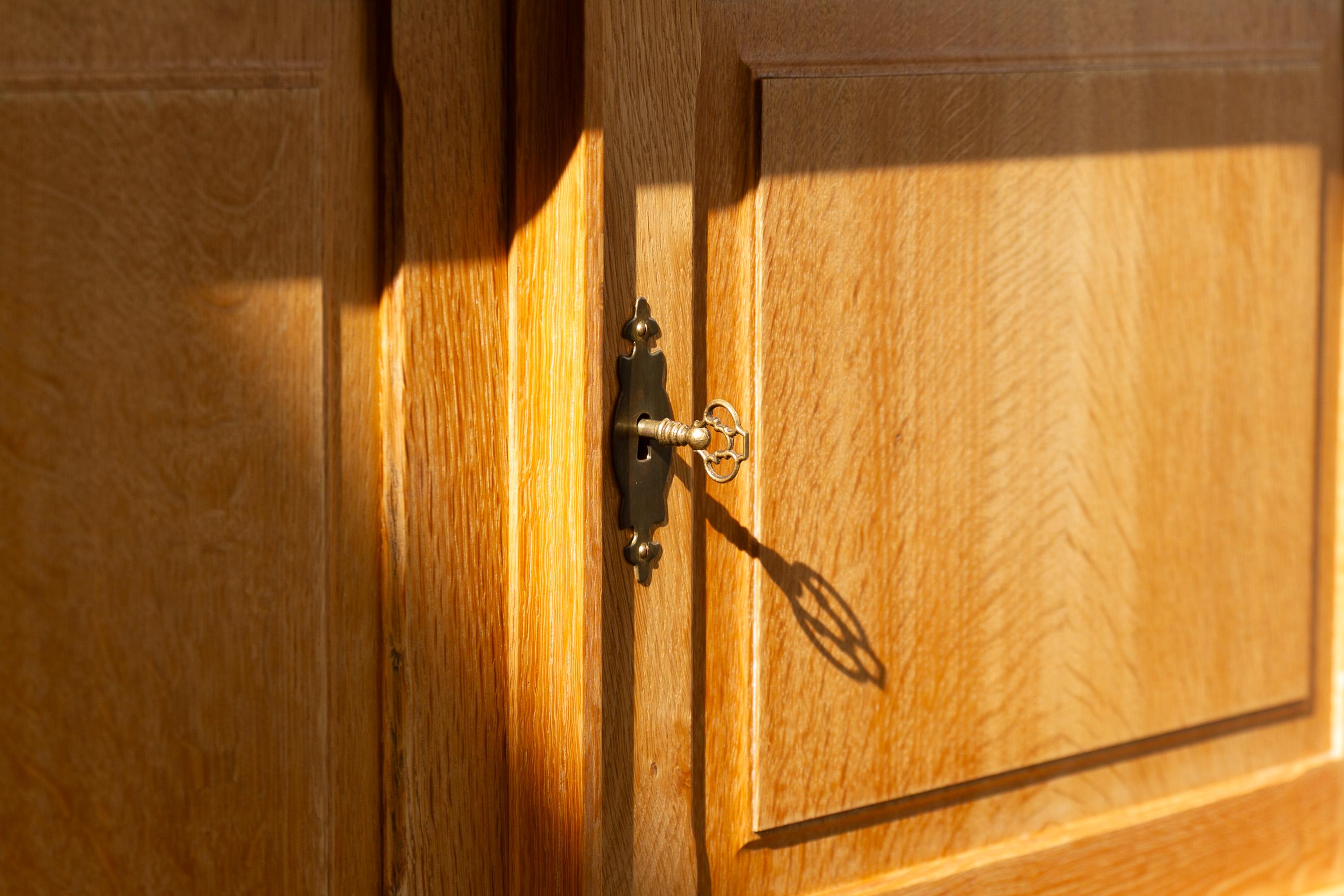 Danish Brutalist Low Oak Sideboard attributed to Henning Kjærnulf, 1960s. For Sale 2