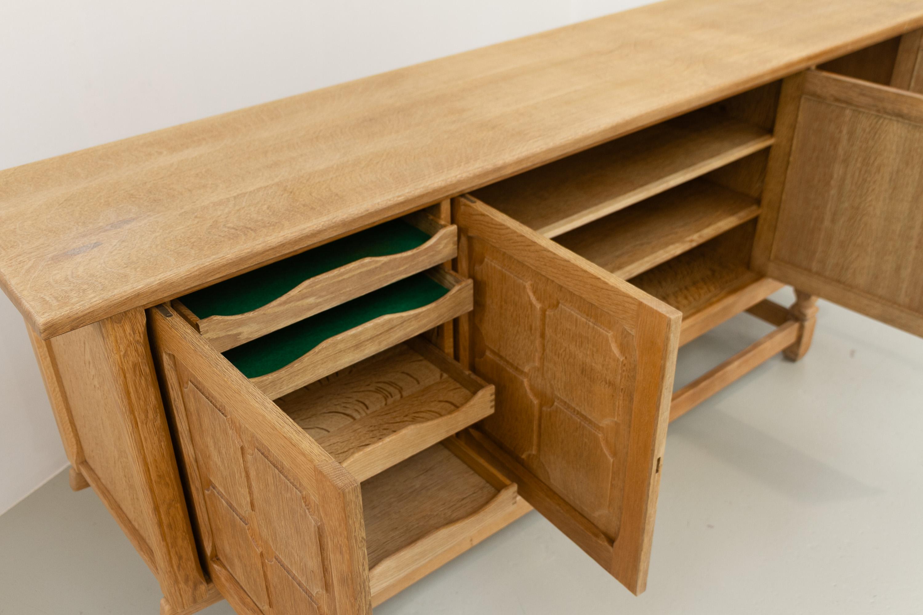 Danish Brutalist Low Oak Sideboard attributed to Henning Kjærnulf, 1960s. For Sale 4