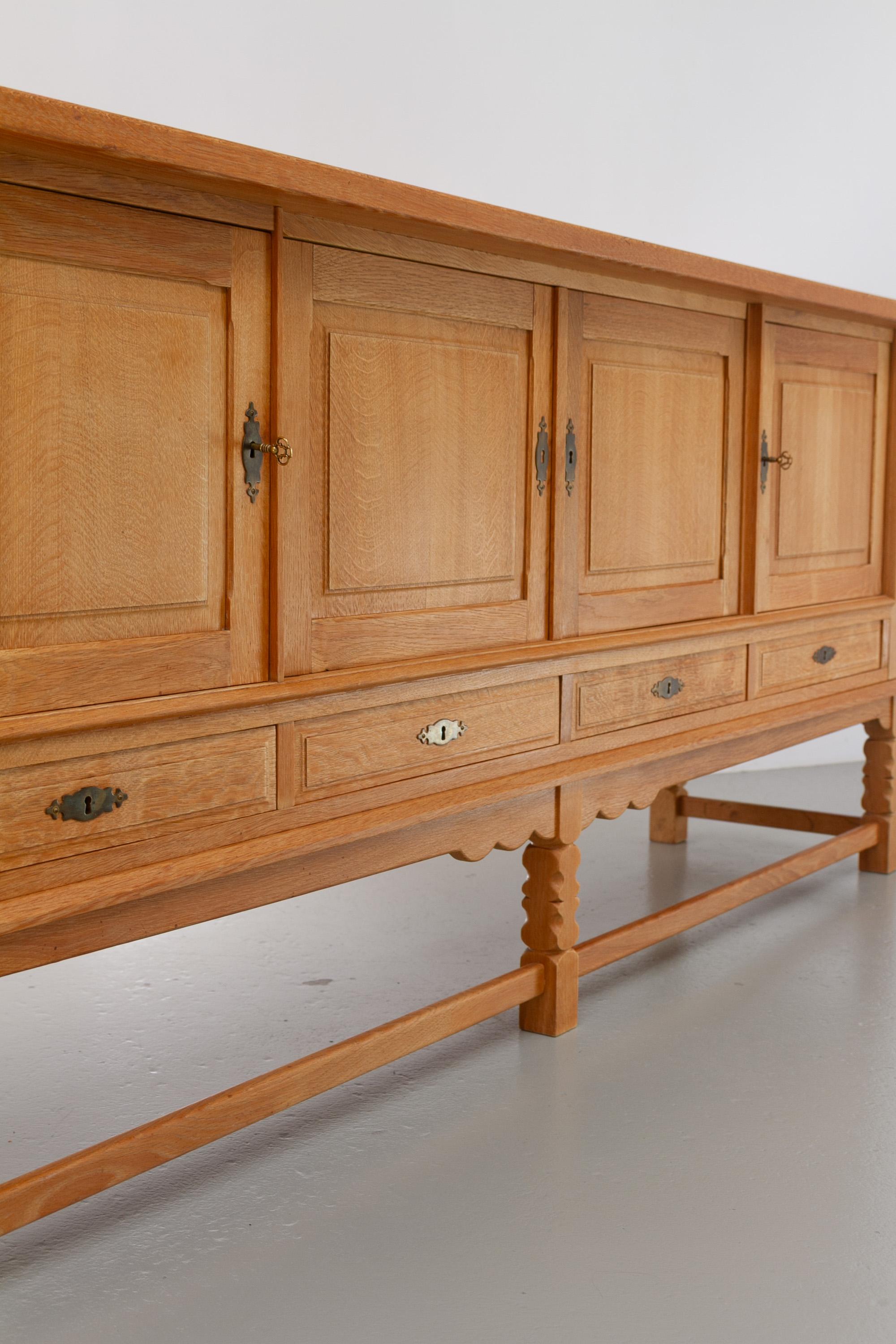 Danish Brutalist Low Oak Sideboard attributed to Henning Kjærnulf, 1960s. For Sale 5