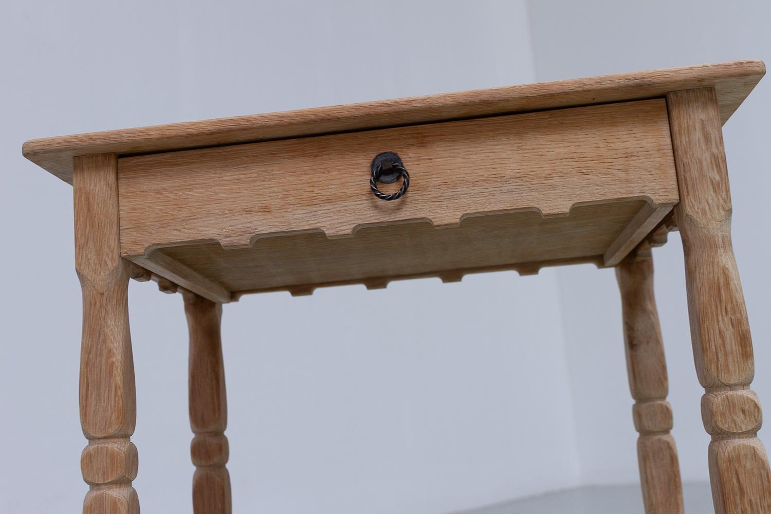 Danish Brutalist Oak Bedside table in Kjærnulf Style, 1960s. For Sale 11
