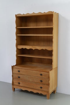Danish Brutalist Oak Bookcase by Henning Kjærnulf, 1970s.