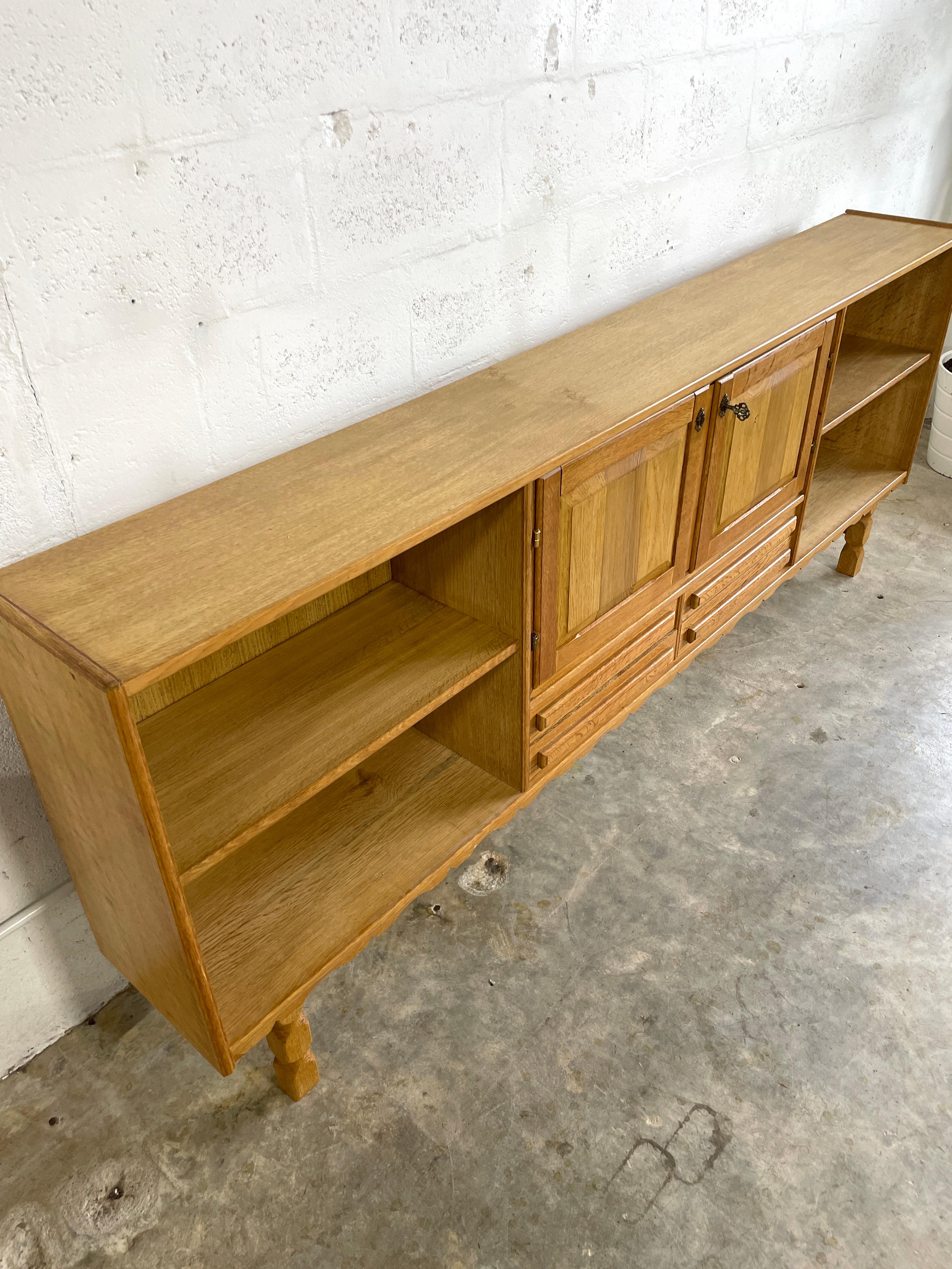 Danish Brutalist Console or Entryway Table. Made of oak. Attributed to Henning Kjaernulf. 86.5w 11.75d 34h
