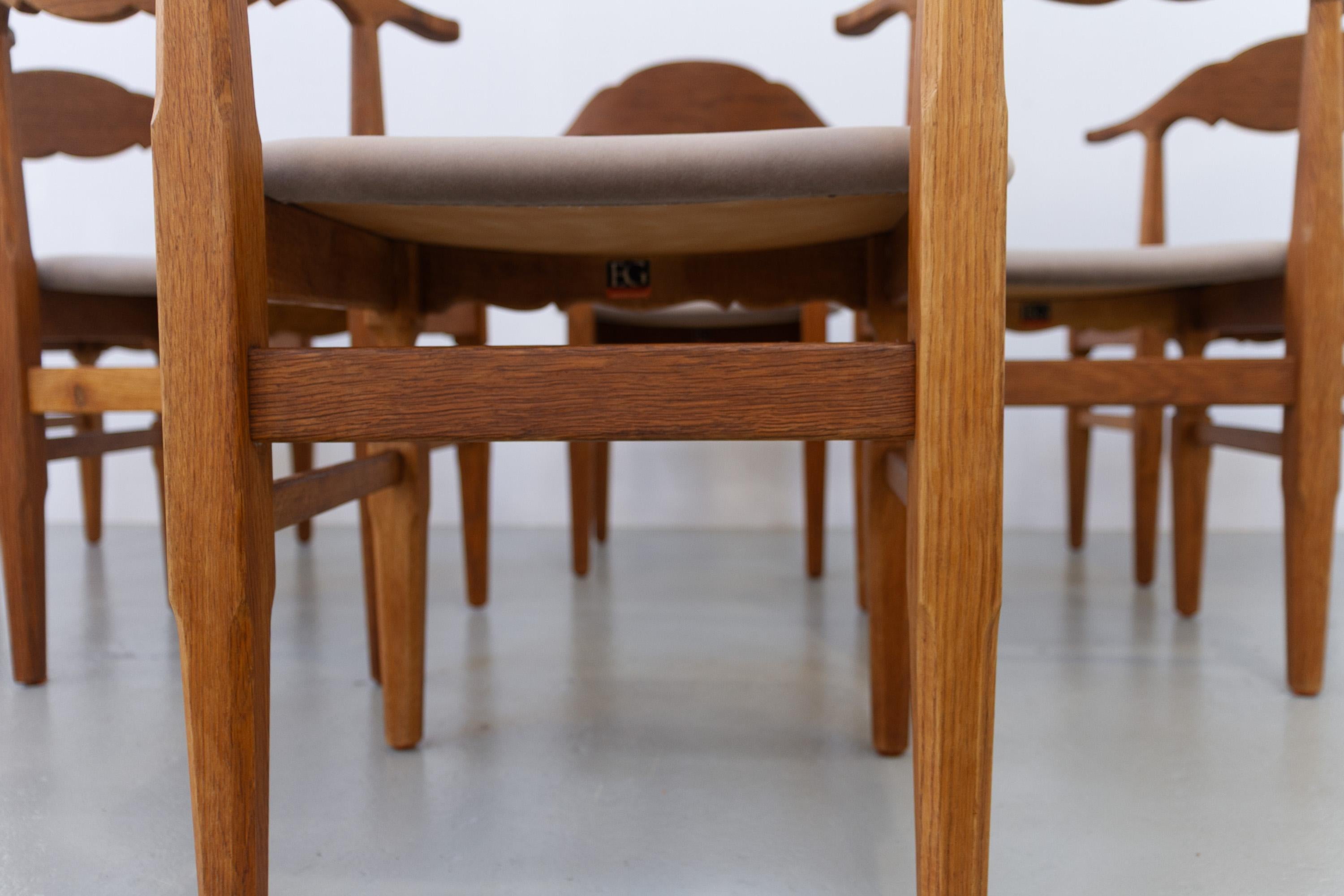 Danish Brutalist Oak Dining Chairs by Henning Kjærnulf, 1960s. Set of 6. For Sale 6