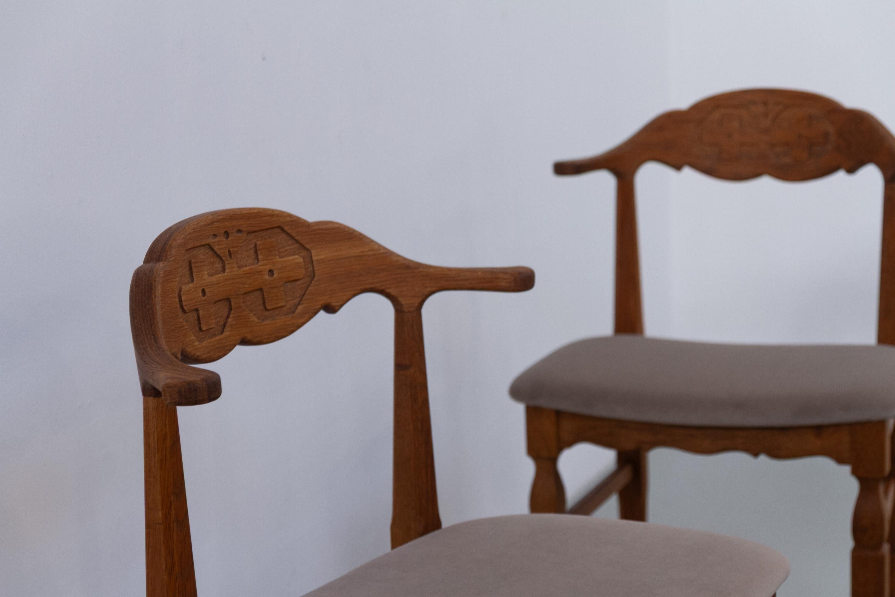 Danish Brutalist Oak Dining Chairs by Henning Kjærnulf, 1960s. Set of 6. For Sale 10