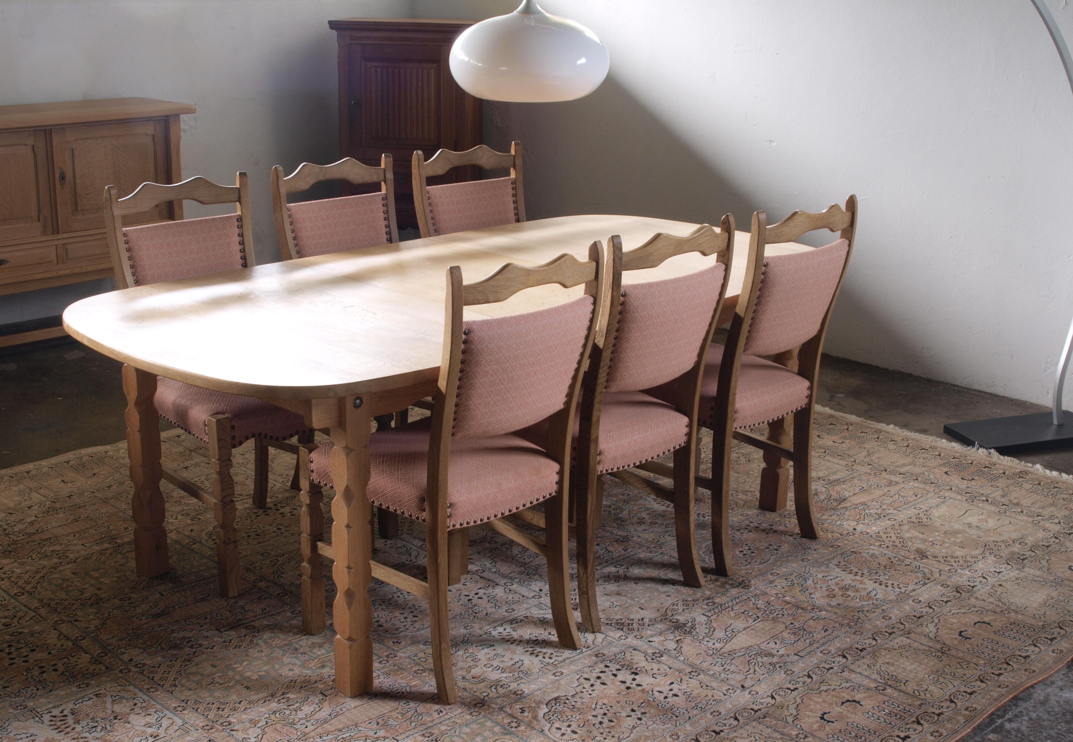 Danish Brutalist Oak Dining Table in the style of Henning Kjærnulf, 1960s For Sale 1