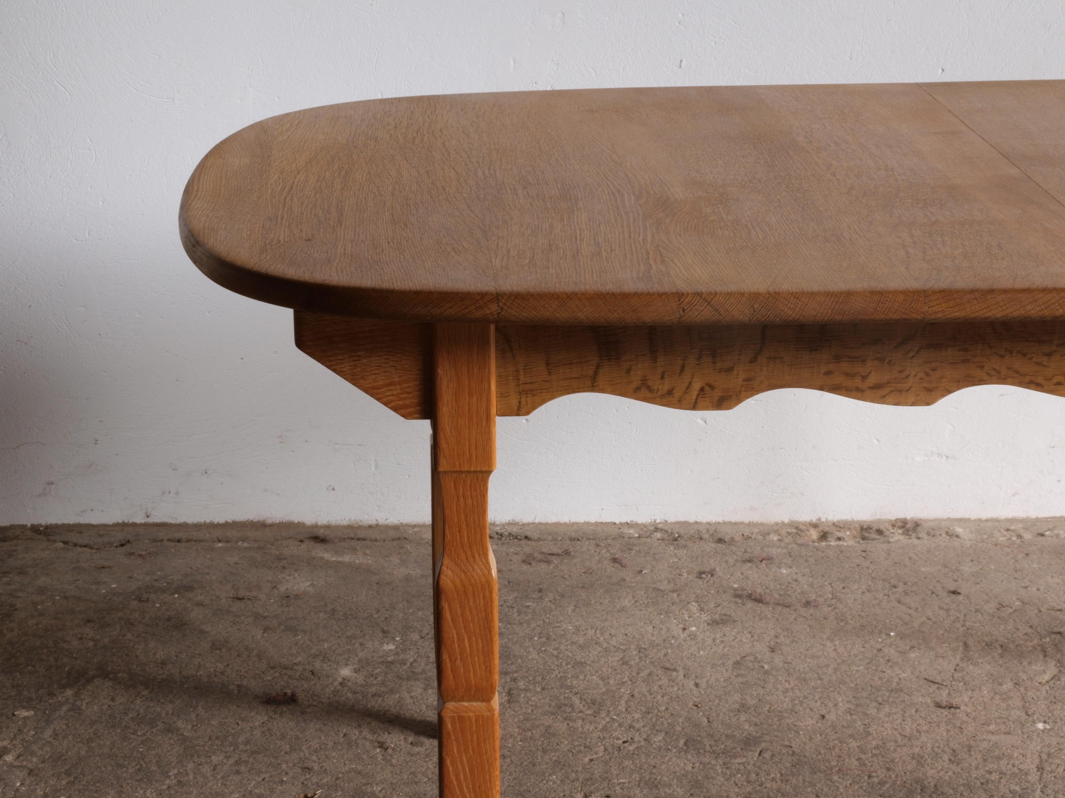 Mid-20th Century Danish Brutalist Oak Dining Table, In the style of Henning Kjærnulf