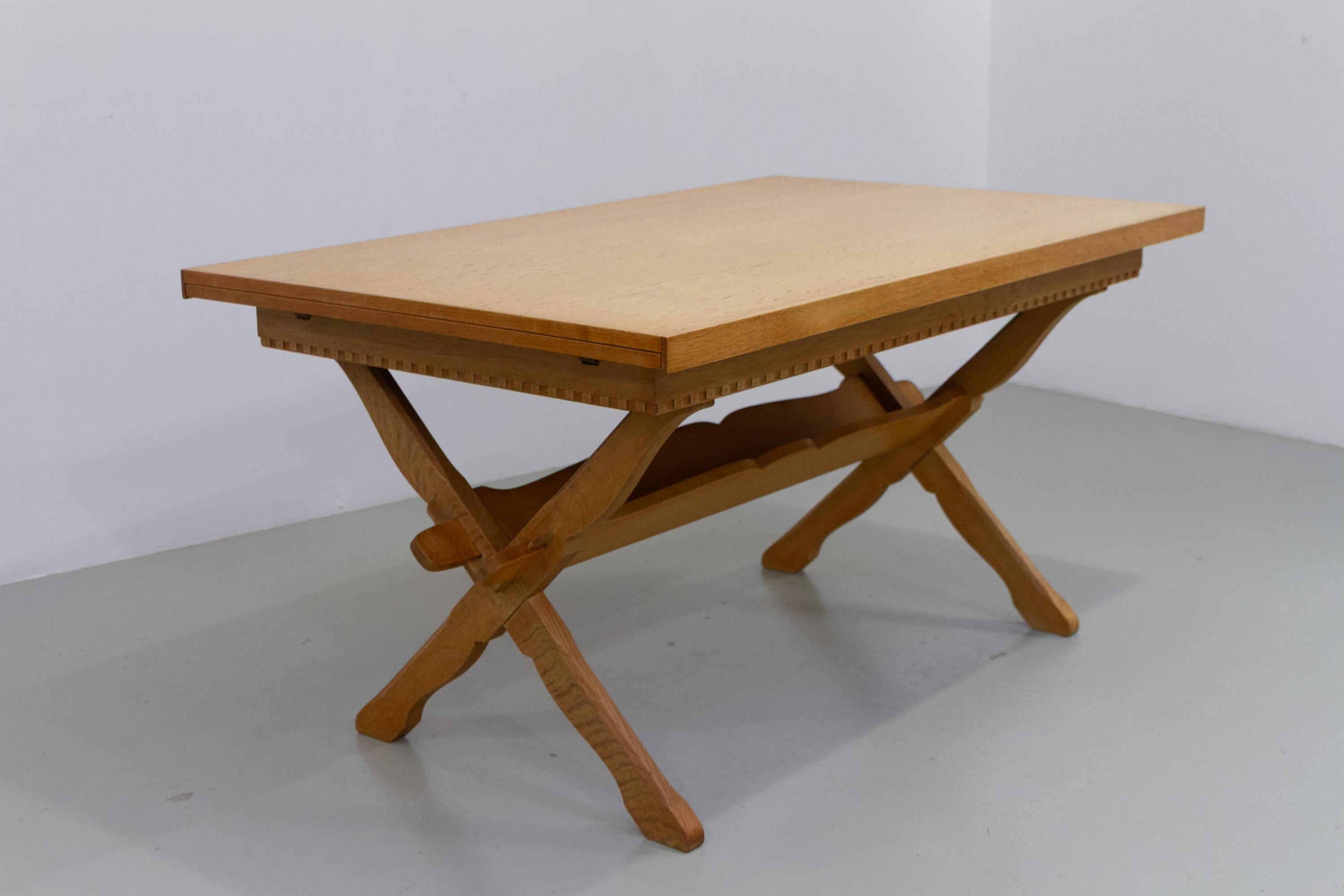 Danois Danish Brutalist Oak Extendable Dining Table attr. to Henning Kjærnulf, 1960s. en vente