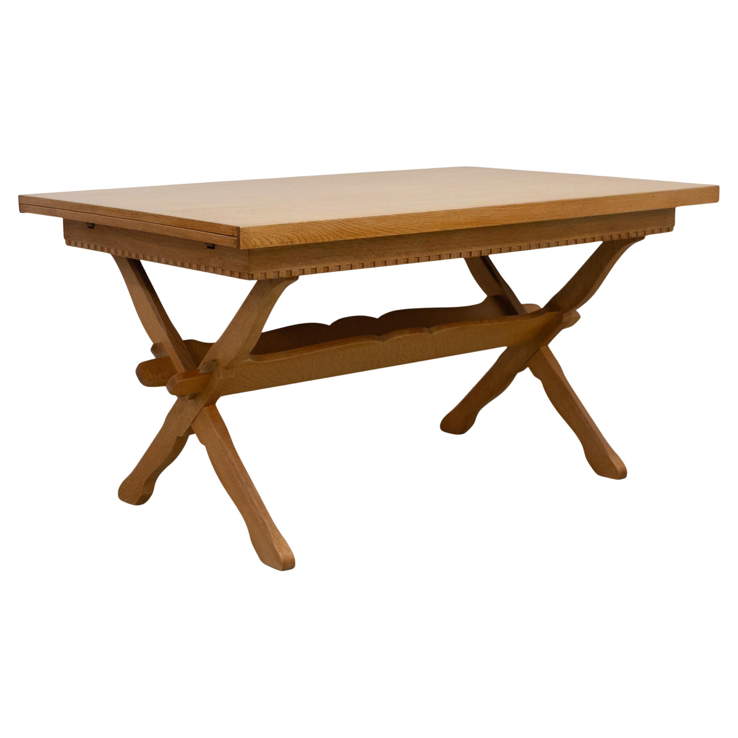 Danish Brutalist Oak Extendable Dining Table attr. to Henning Kjærnulf, 1960s.