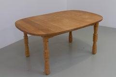 Danish Brutalist Oak Extendable Dining Table by Henning Kjærnulf, 1970s.