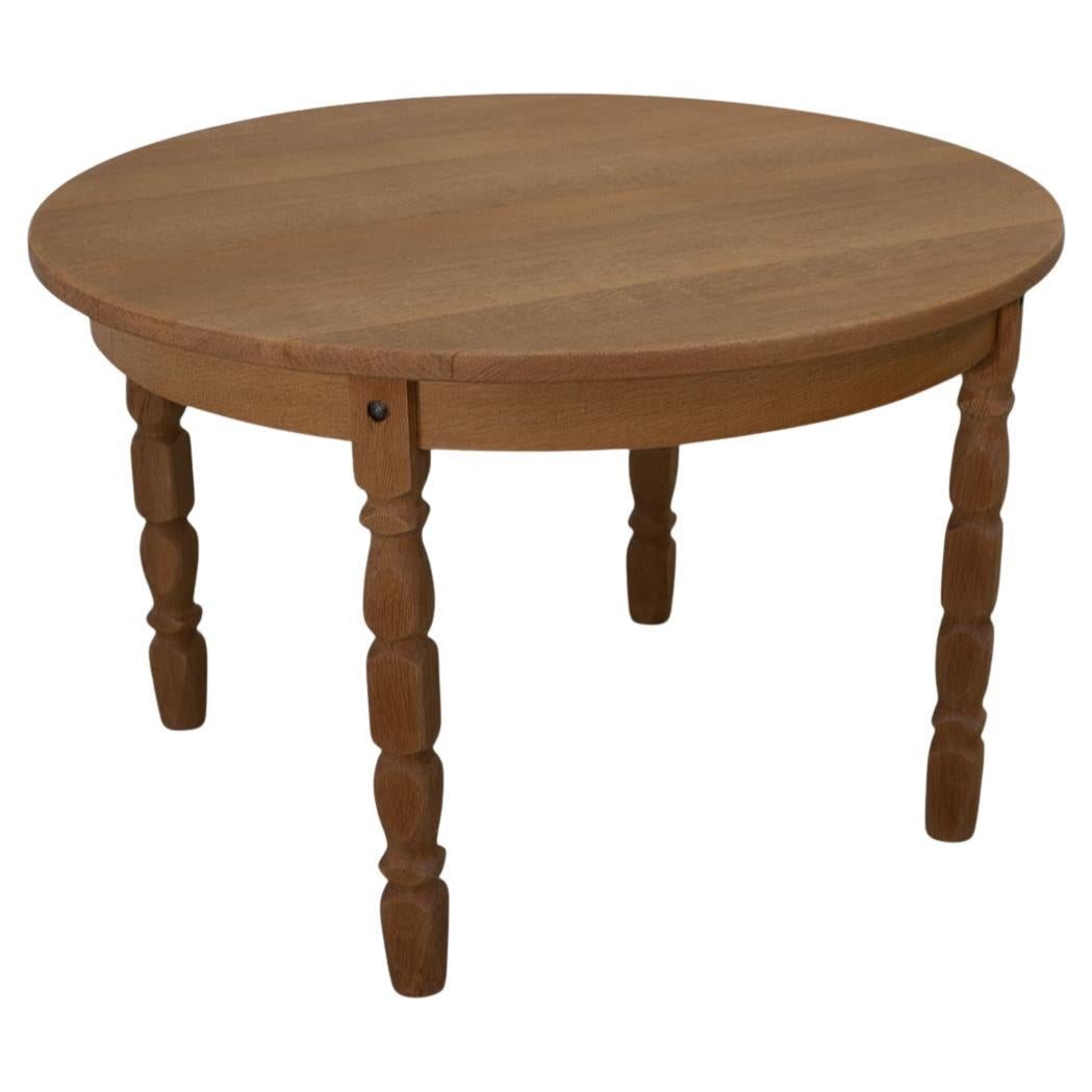 Danish Brutalist Oak Extendable Dining Table by Henning Kjærnulf, 1970s.