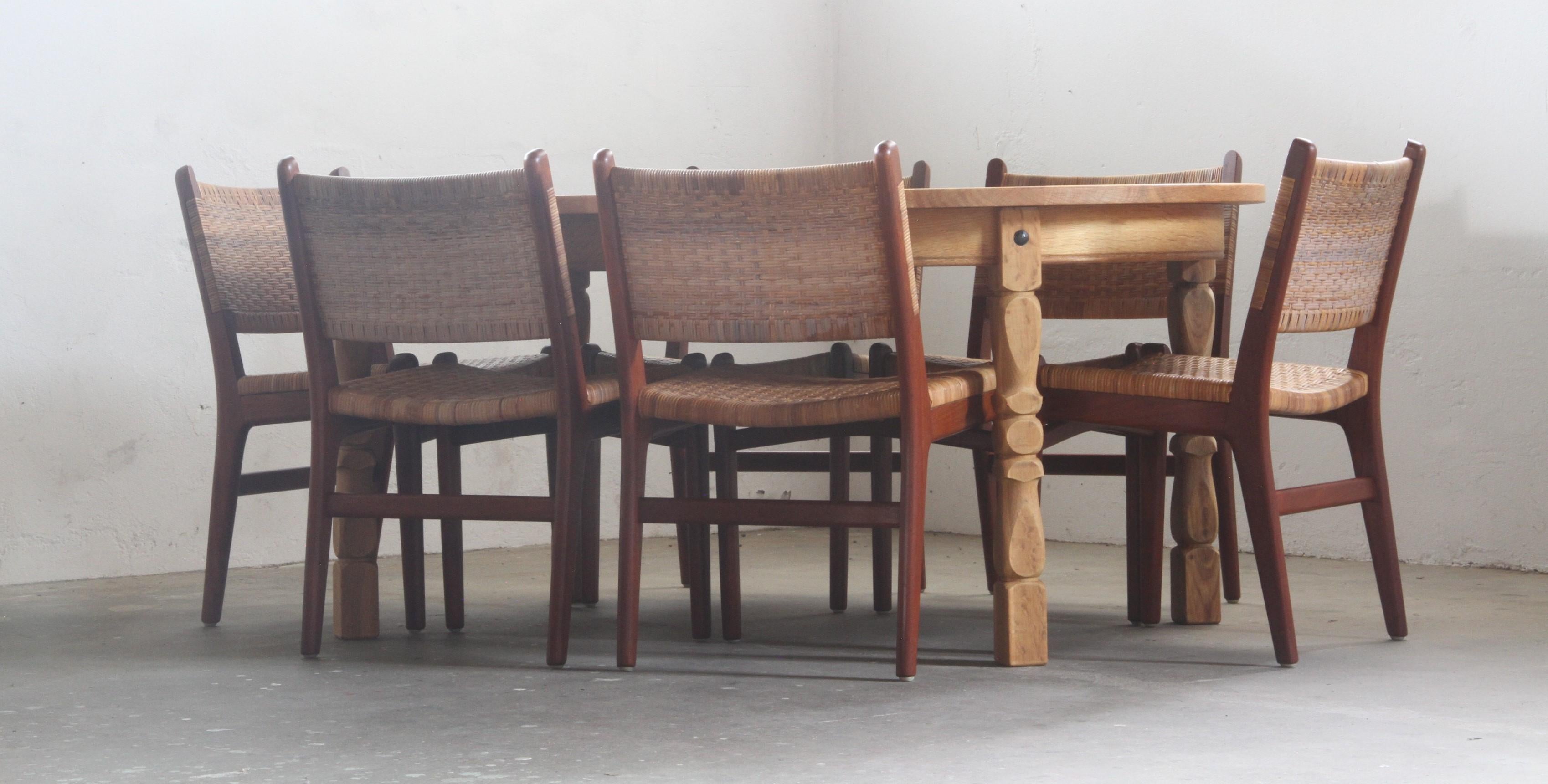Danish Brutalist Oak Extending Dining Table in the style of Henning Kjærnulf, 19 For Sale 5