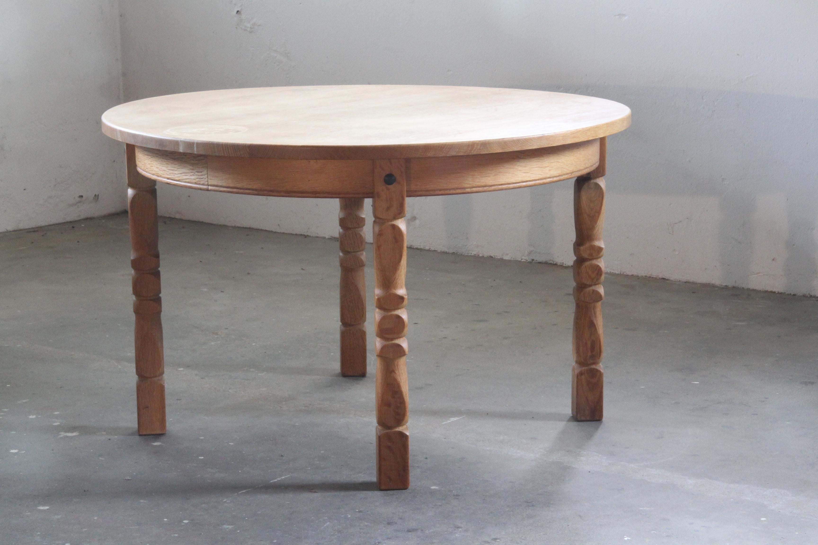 Mid-Century Modern Danish Brutalist Oak Extending Dining Table in the style of Henning Kjærnulf, 19 For Sale