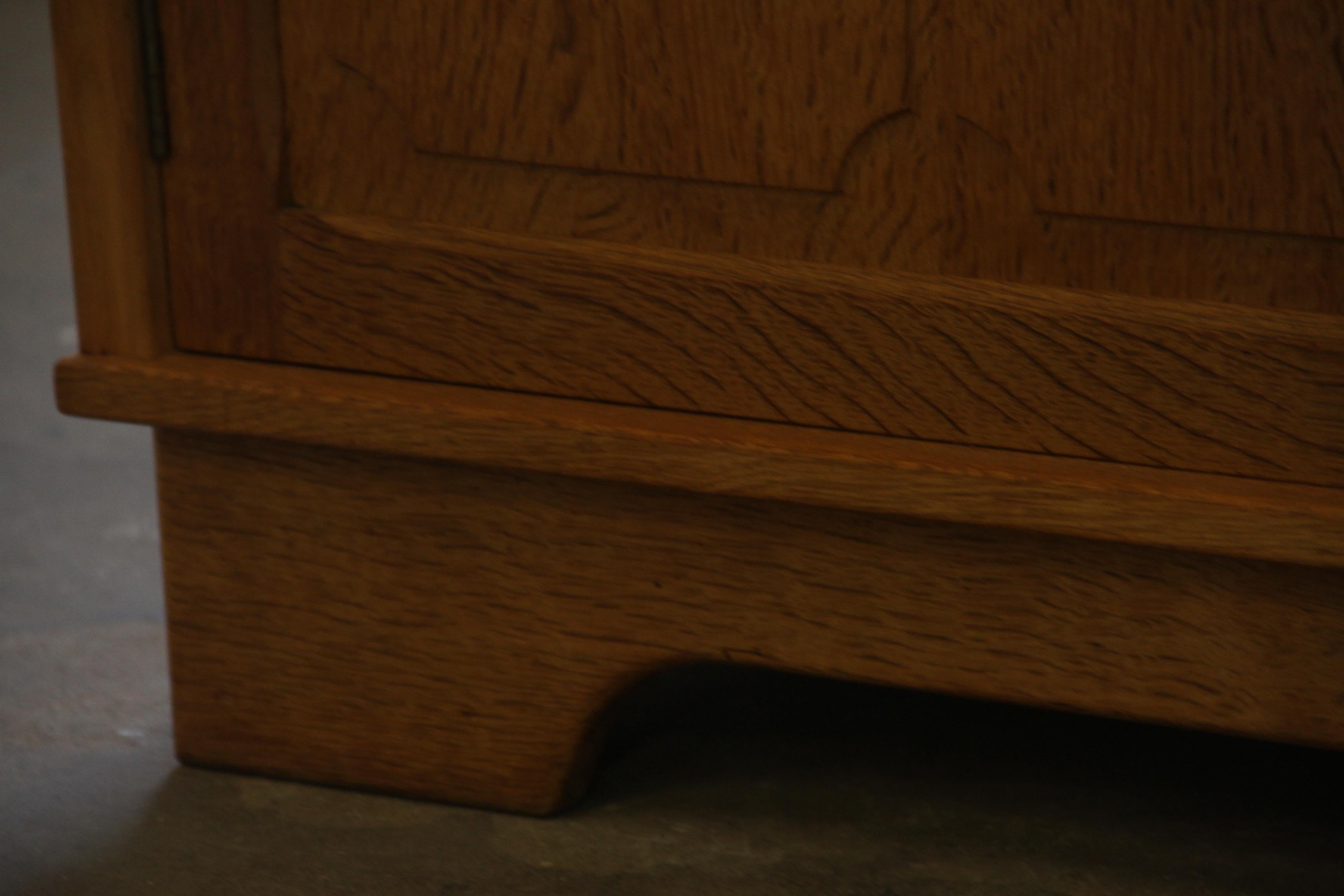 Danish Brutalist Oak Low Sideboard, credenza style of Henning Kjærnulf, 1970s For Sale 5