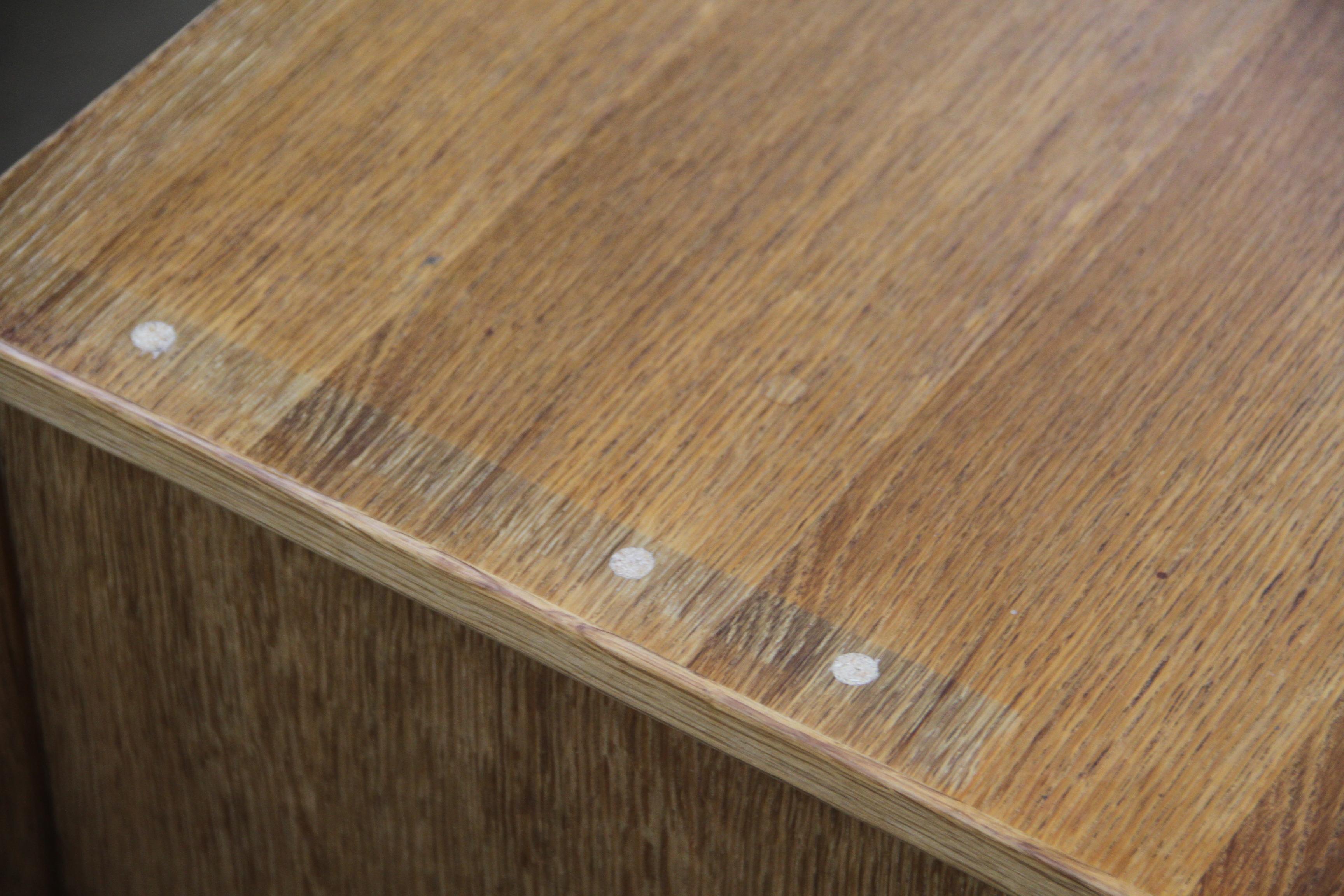 Danish Brutalist Oak Low Sideboard, credenza style of Henning Kjærnulf, 1970s For Sale 8