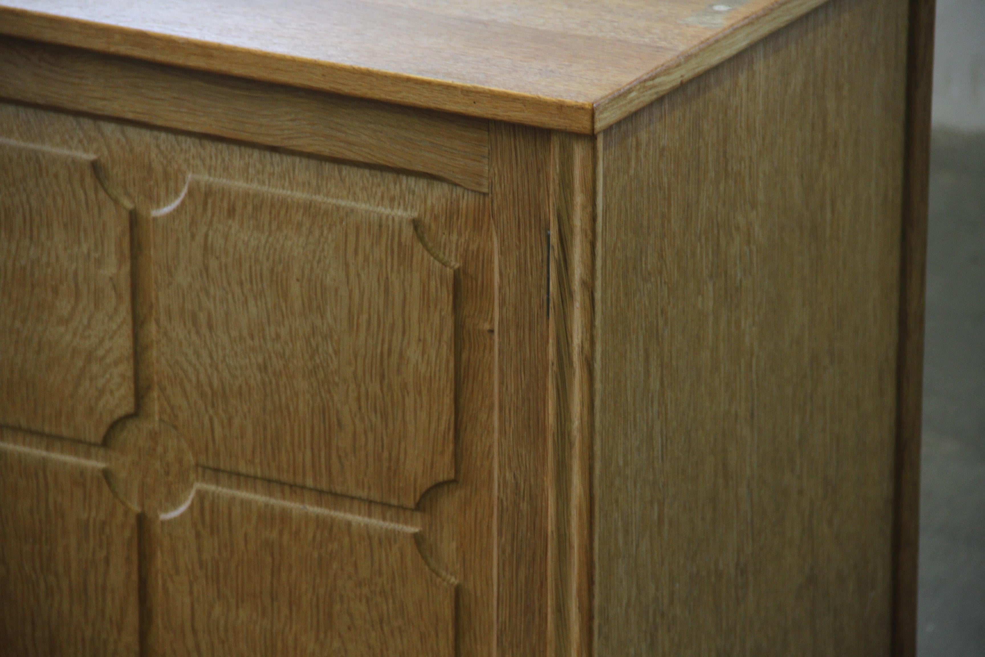 Danish Brutalist Oak Low Sideboard, credenza style of Henning Kjærnulf, 1970s For Sale 2