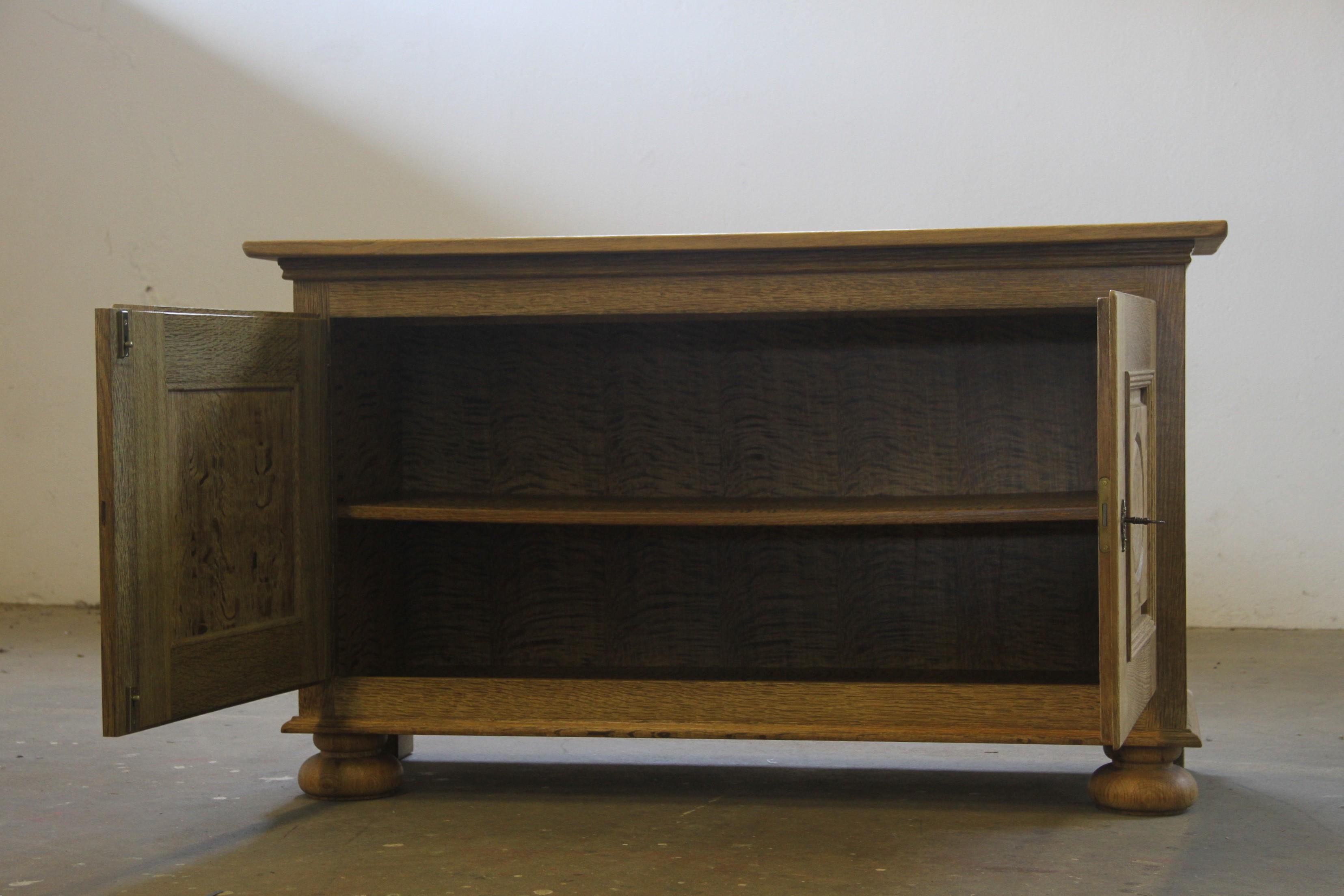 Danish Brutalist Oak Low Sideboard style of Henning Kjærnulf, 1970s For Sale 5