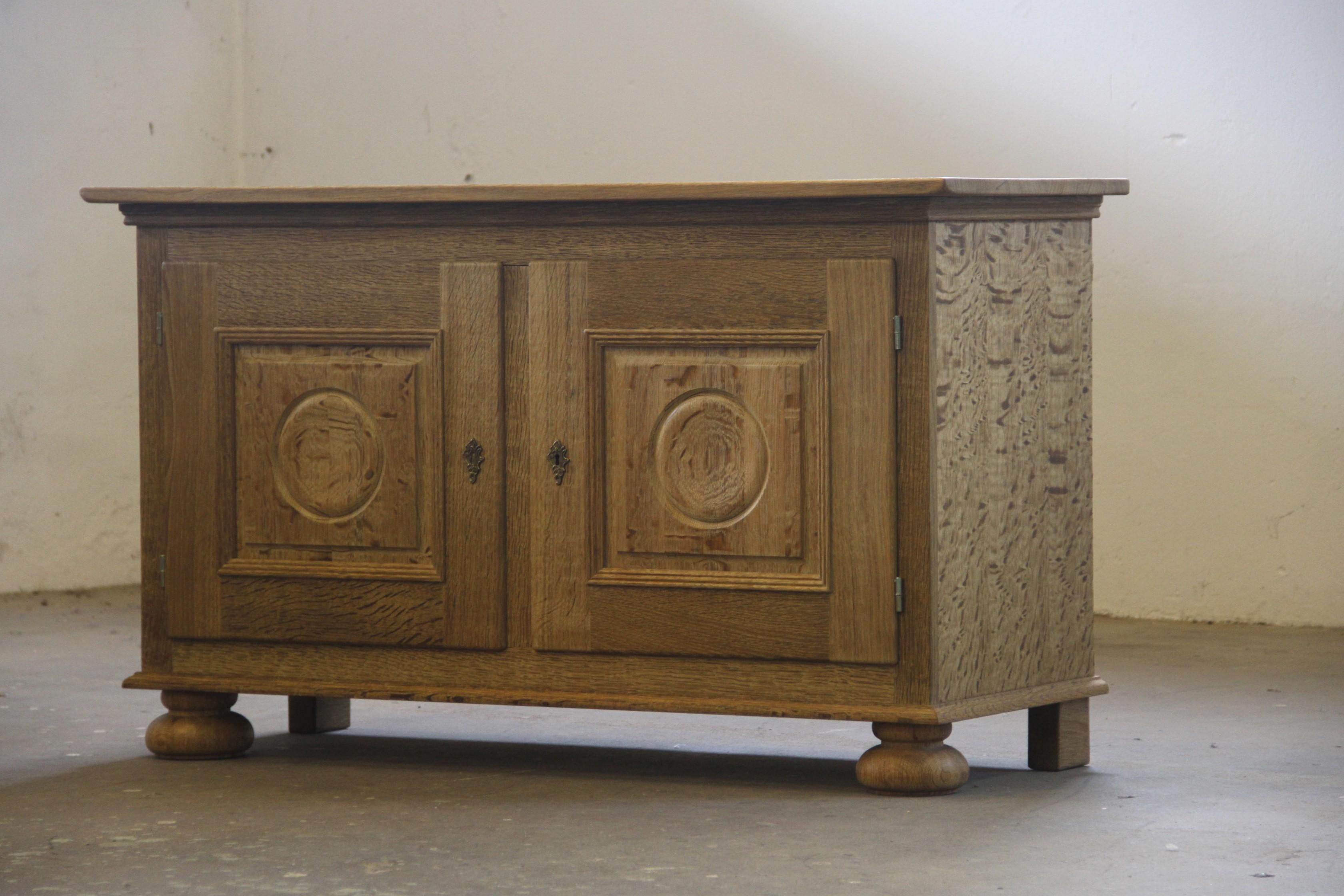 Danish Brutalist Oak Low Sideboard style of Henning Kjærnulf, 1970s For Sale 2
