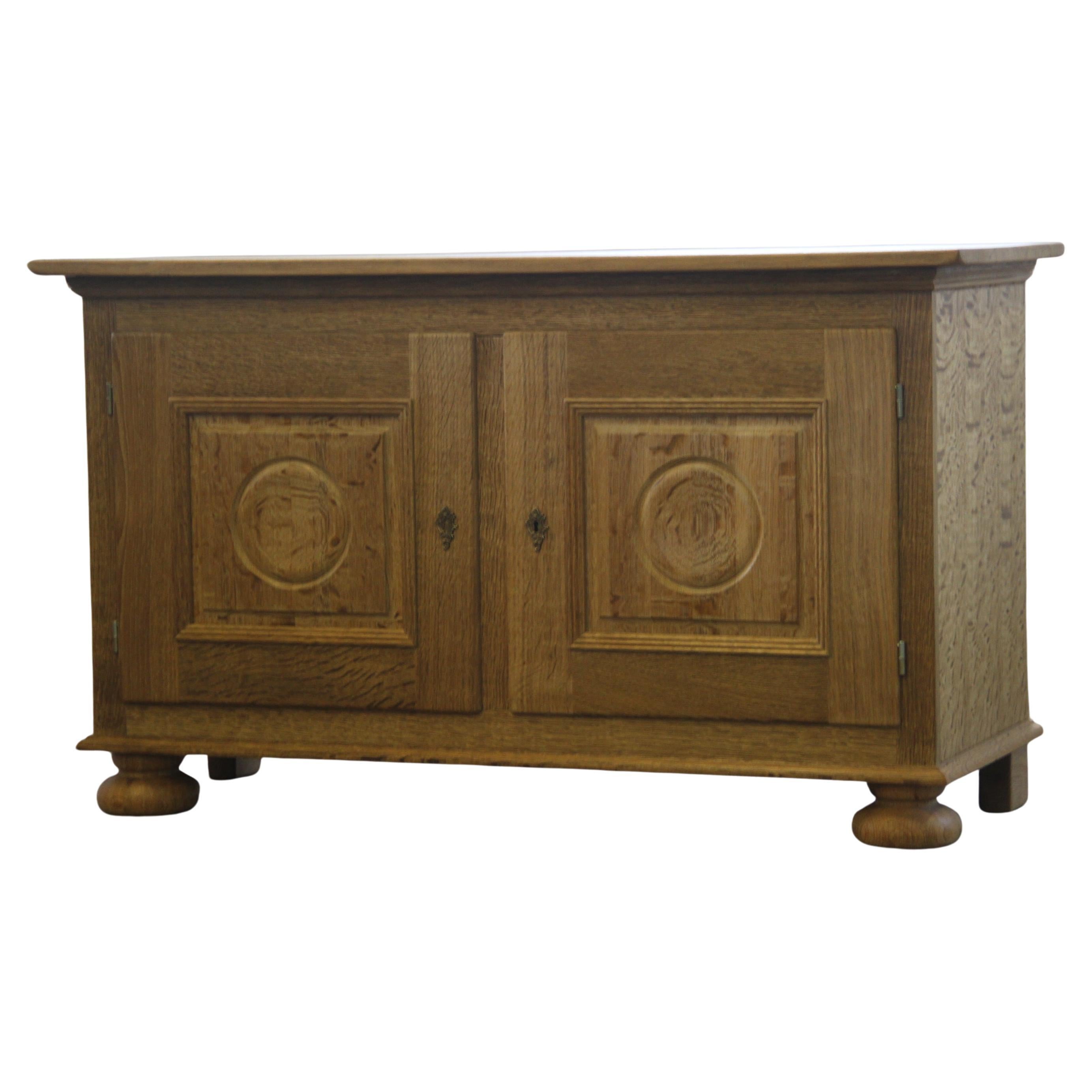 Danish Brutalist Oak Low Sideboard style of Henning Kjærnulf, 1970s