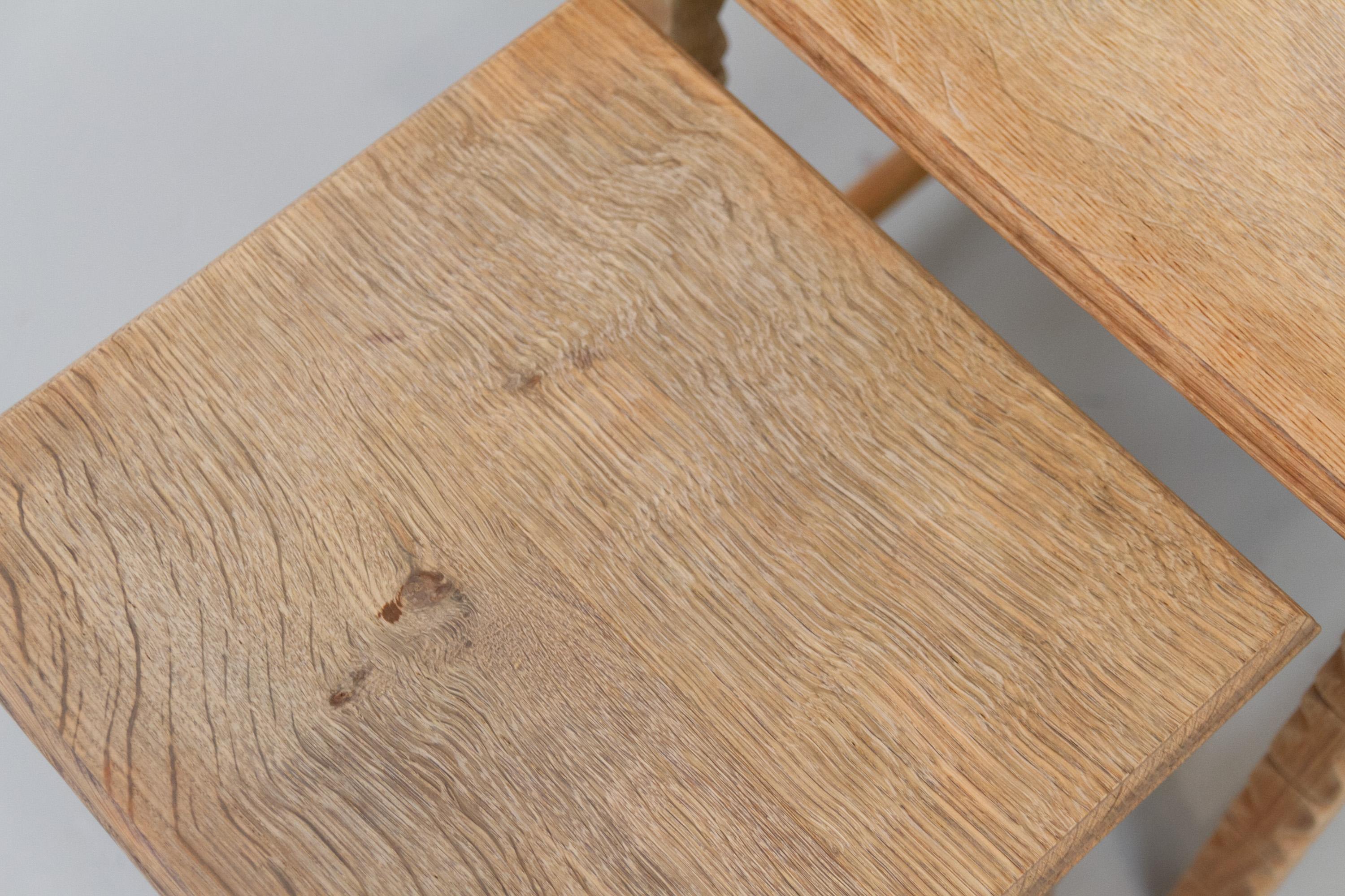 Danish Brutalist Oak Nesting Tables in Kjærnulf style, 1970s. Set of 3. in vendita 12